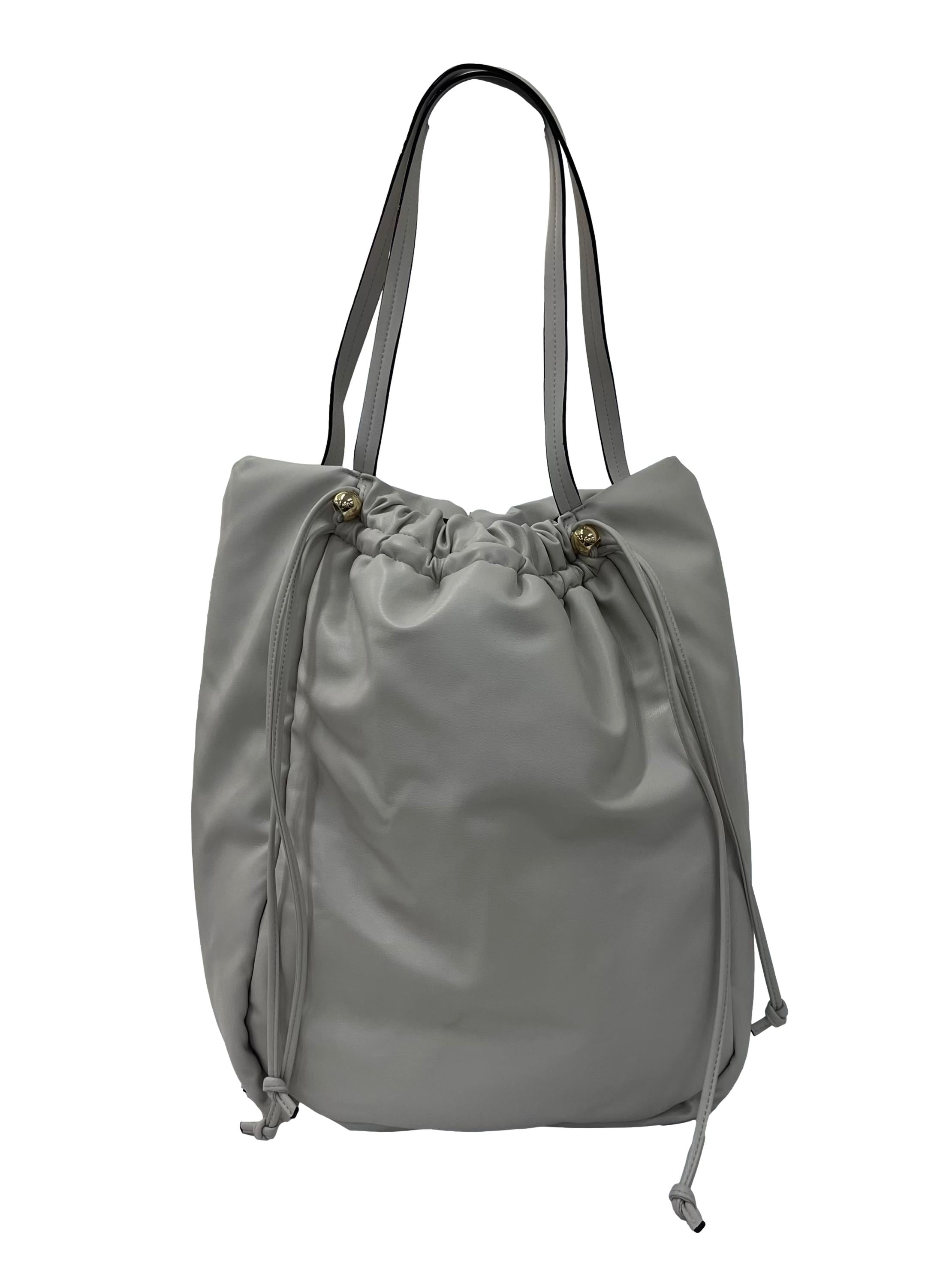 Cream Tote Bag With Drawstring Closure