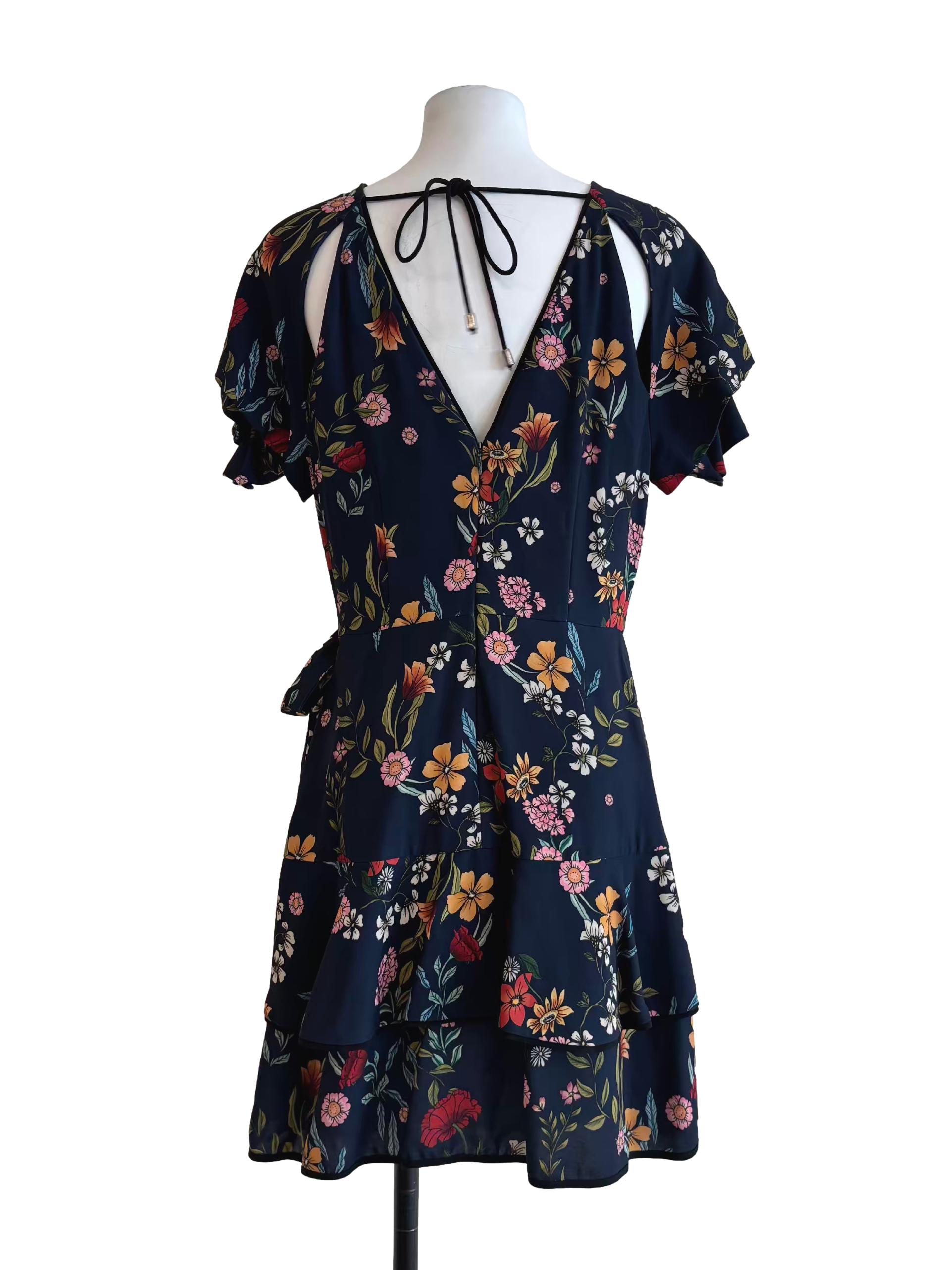 Midnight Blue Floral Ruffle Dress