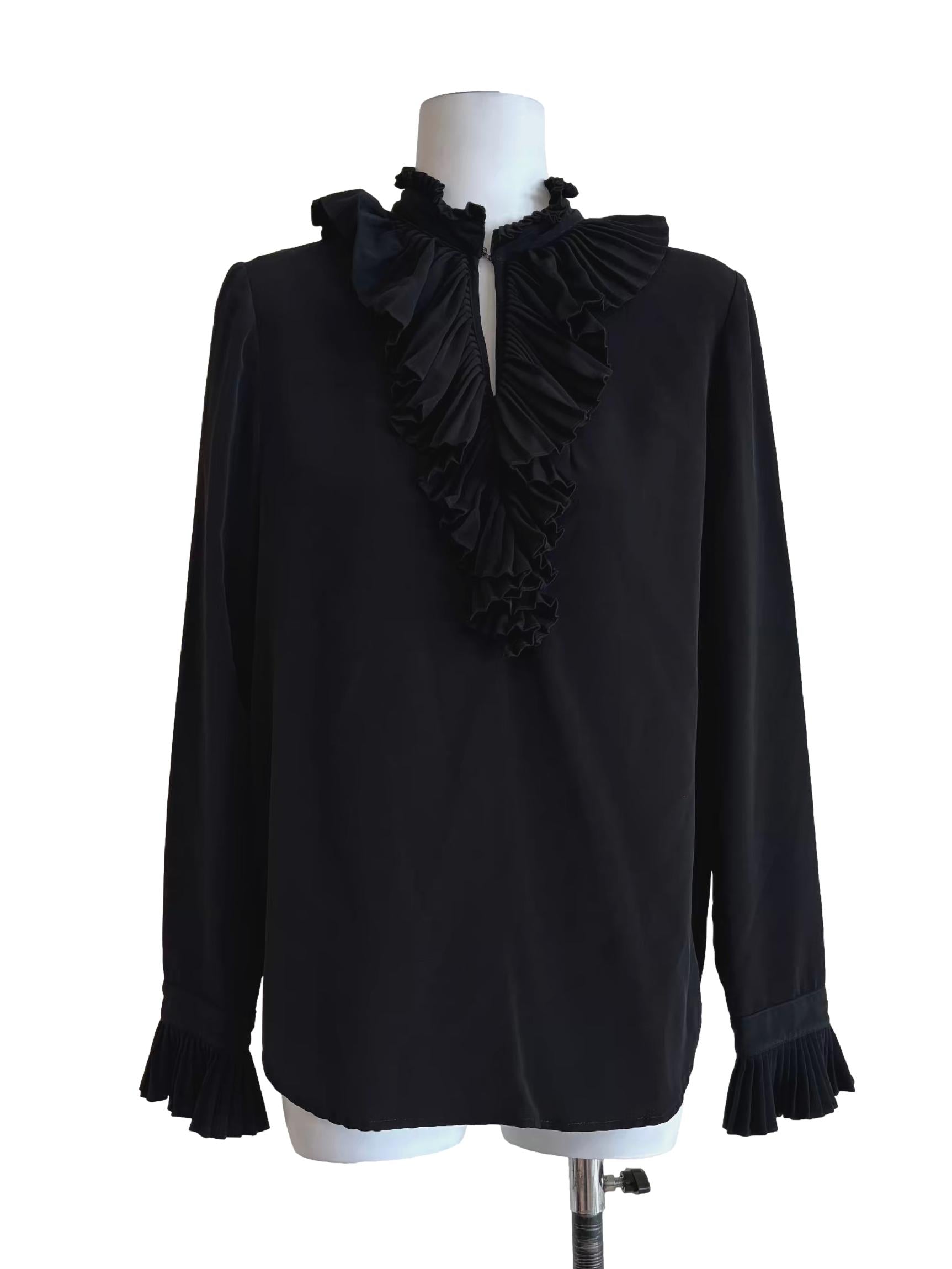 Onyx Black Ruffle Neck Blouse