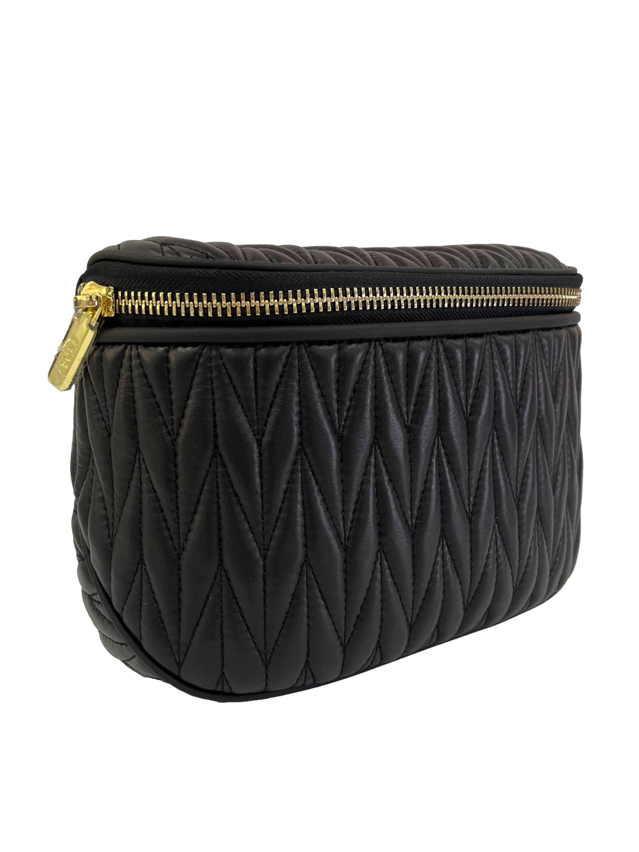 Black Nappa Baby Calf Leaf Quilt Bum Bag CSN