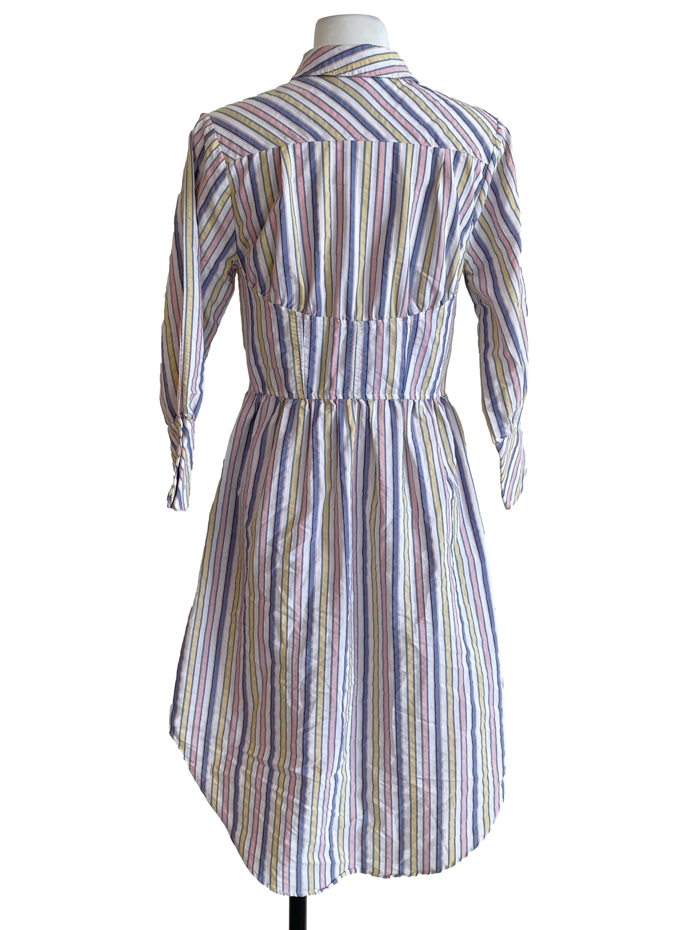 White Stripes Slit Sleeves Shirt Dress