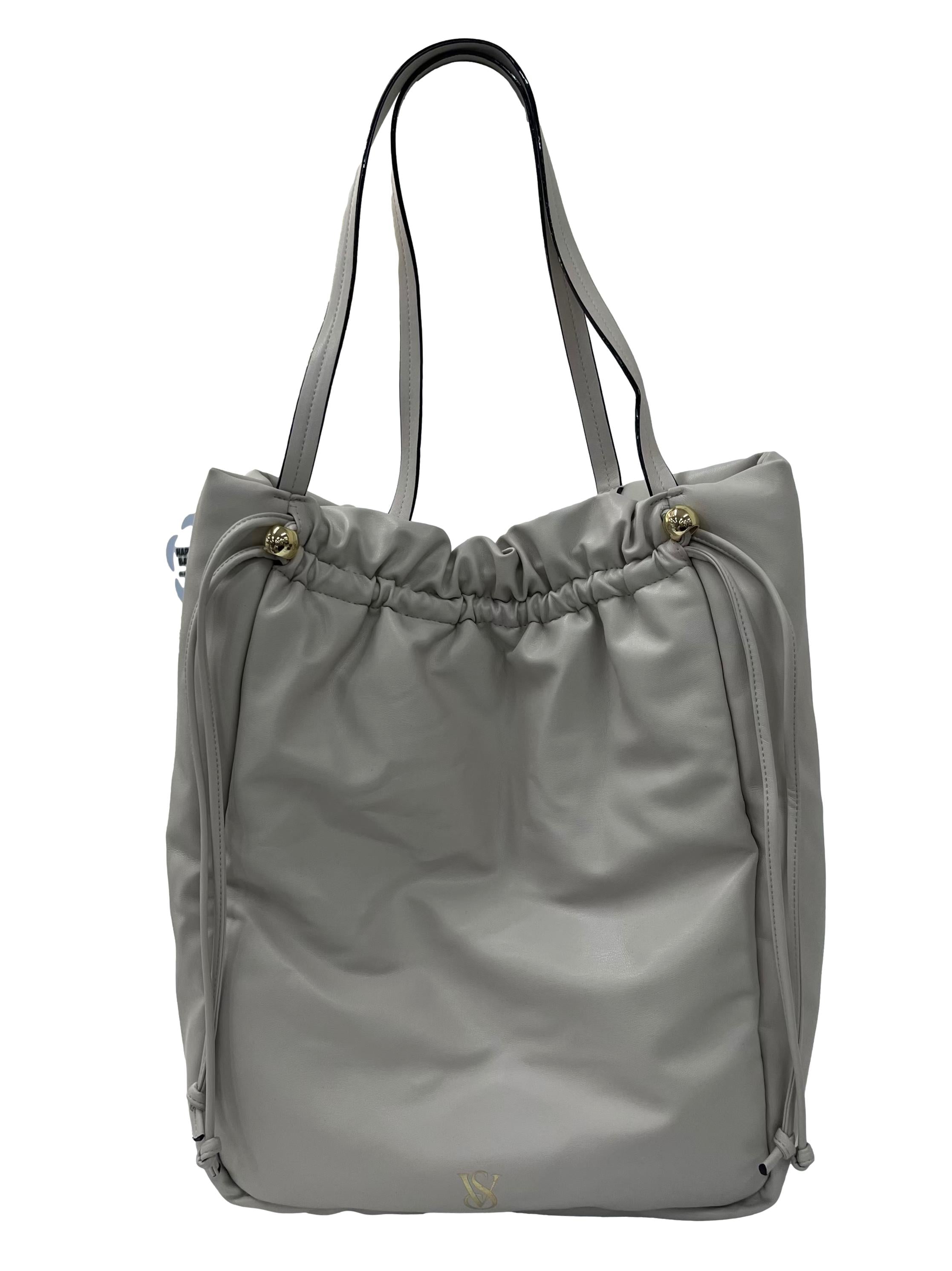 Cream Tote Bag With Drawstring Closure