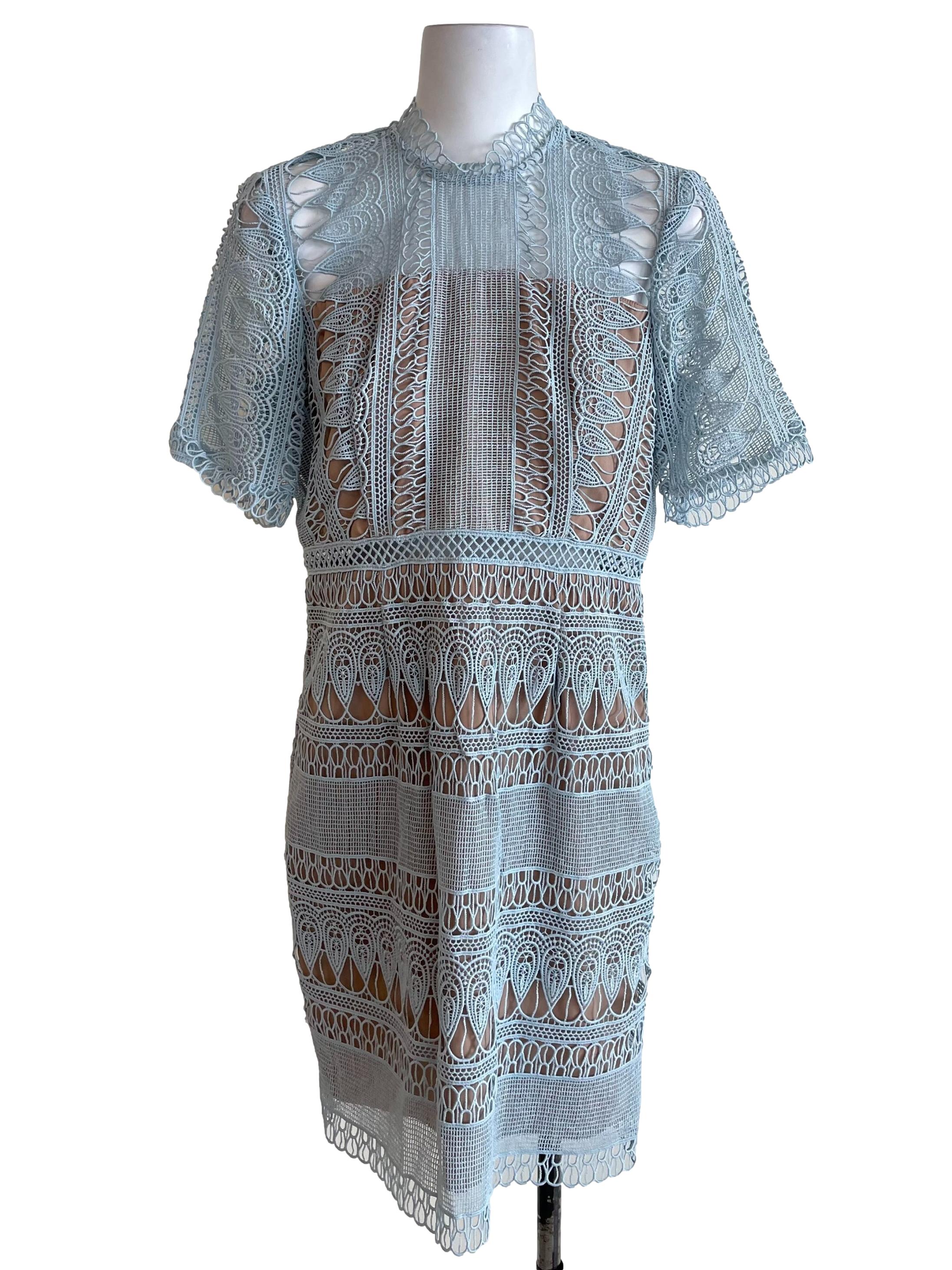 Dusty Sky Blue Embroidery Slip Dress