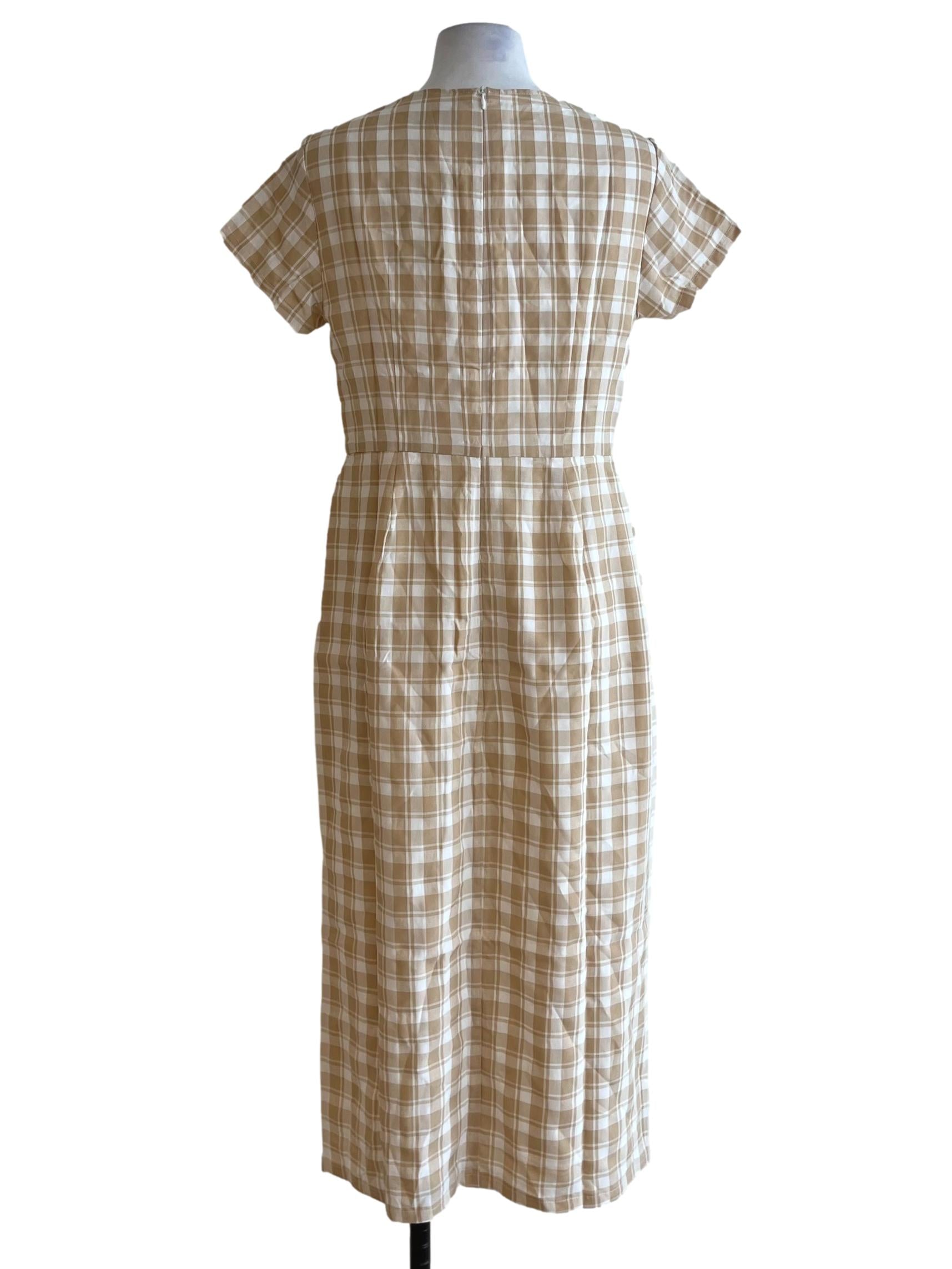 Beige Gingham Empire Dress