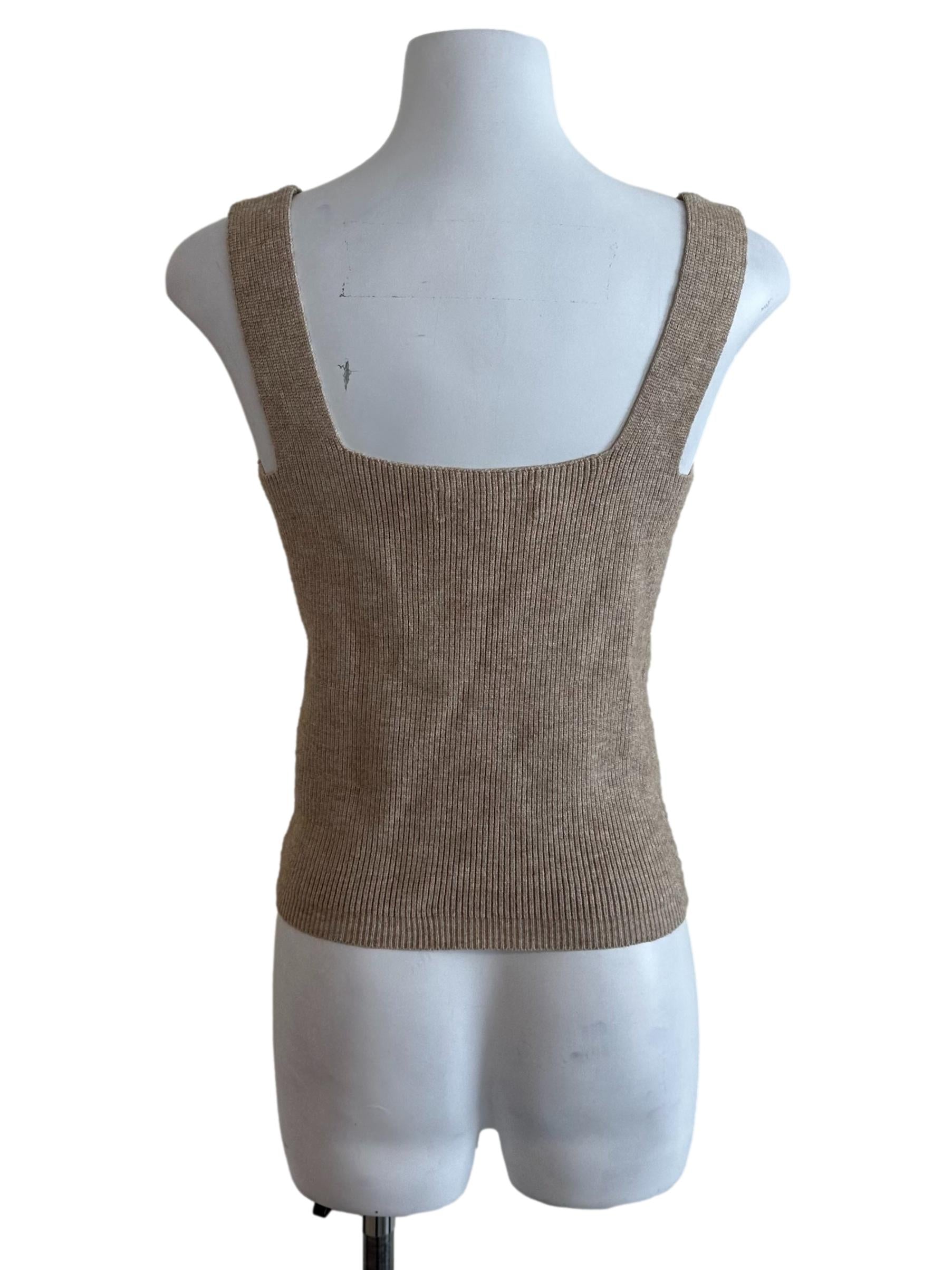 Latte Brown Knit Square Neck Top
