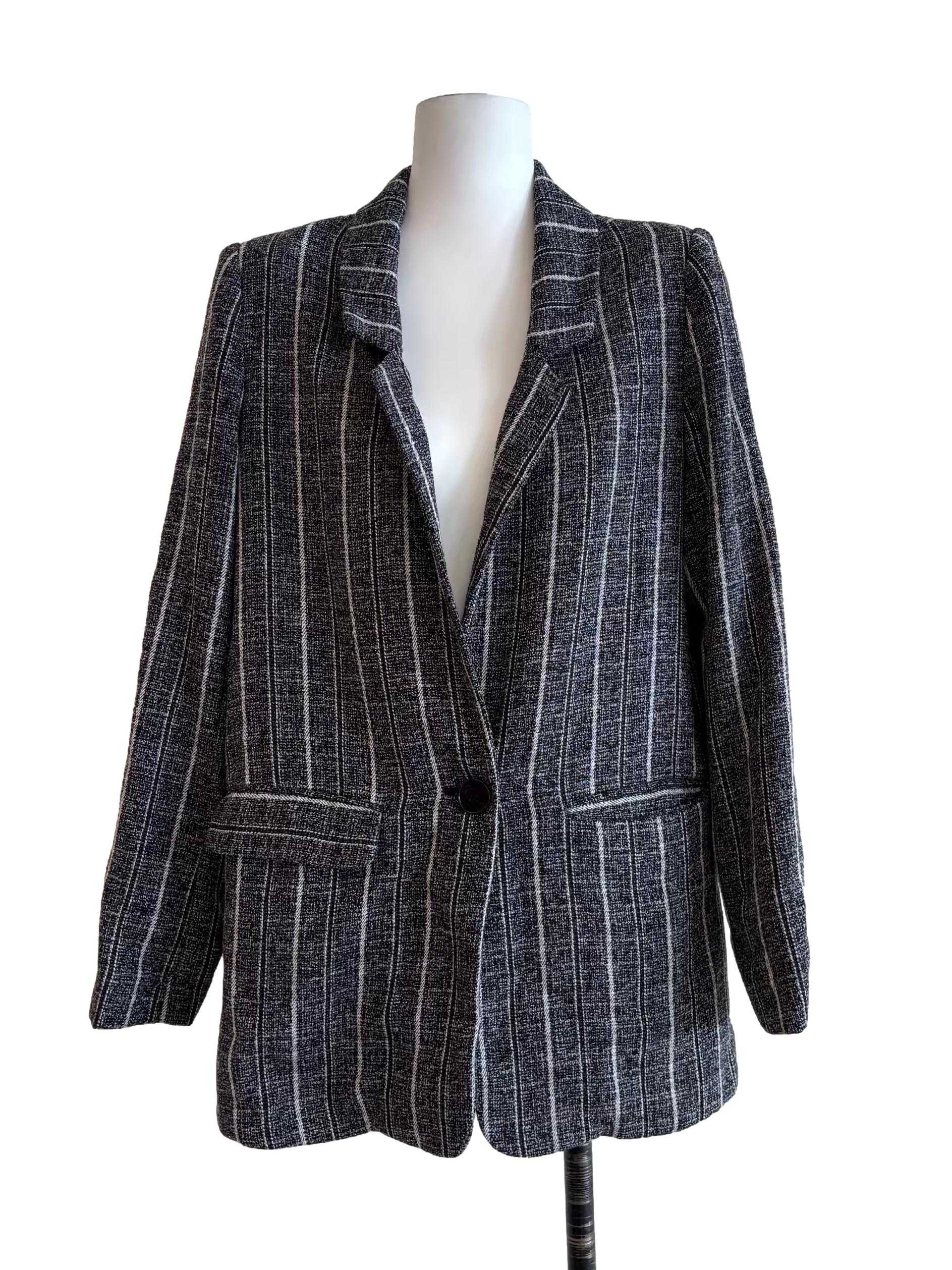 Nevada Grey Striped Wool Blazer