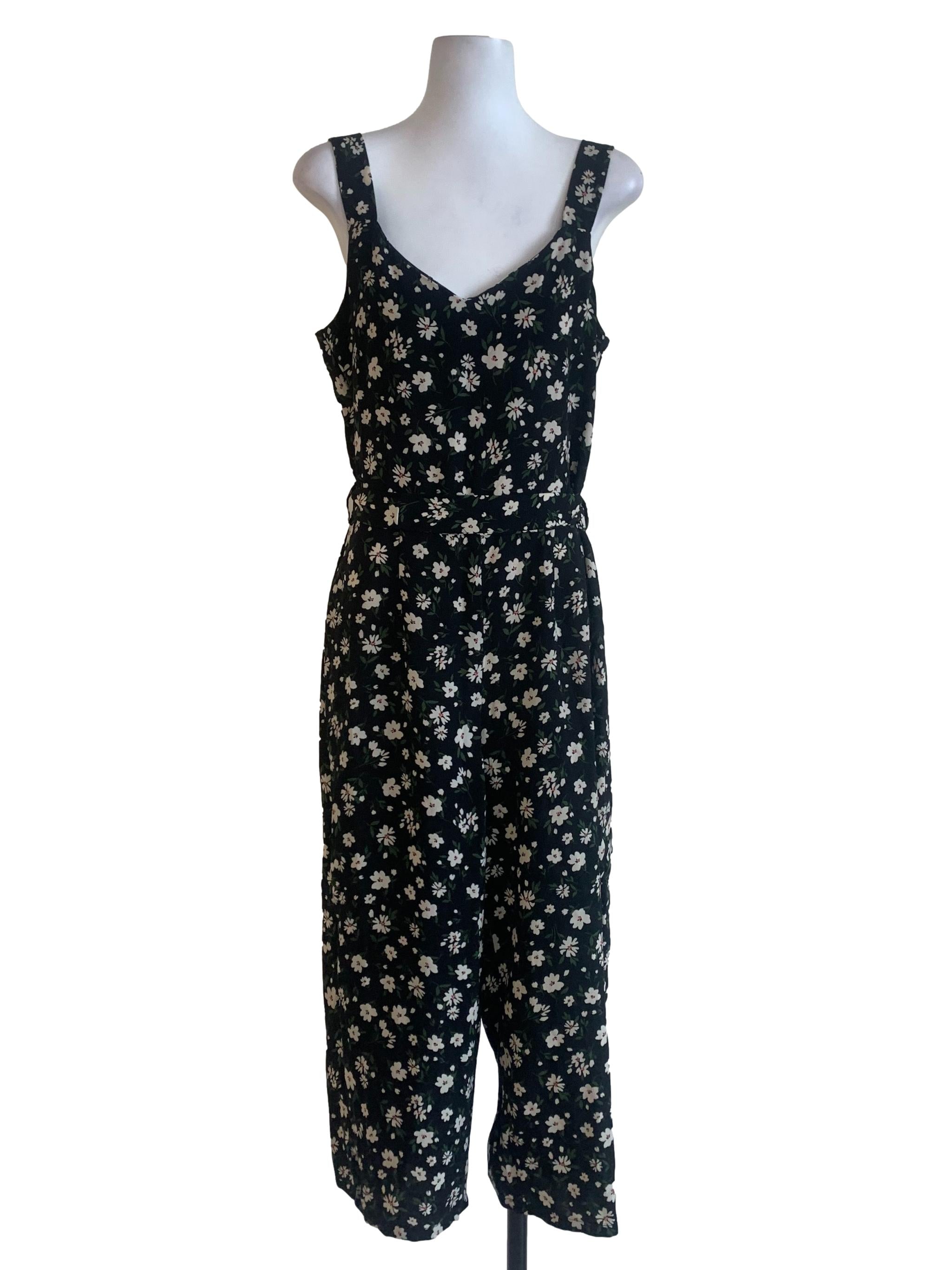 Black Floral Patterned Jumpsuit