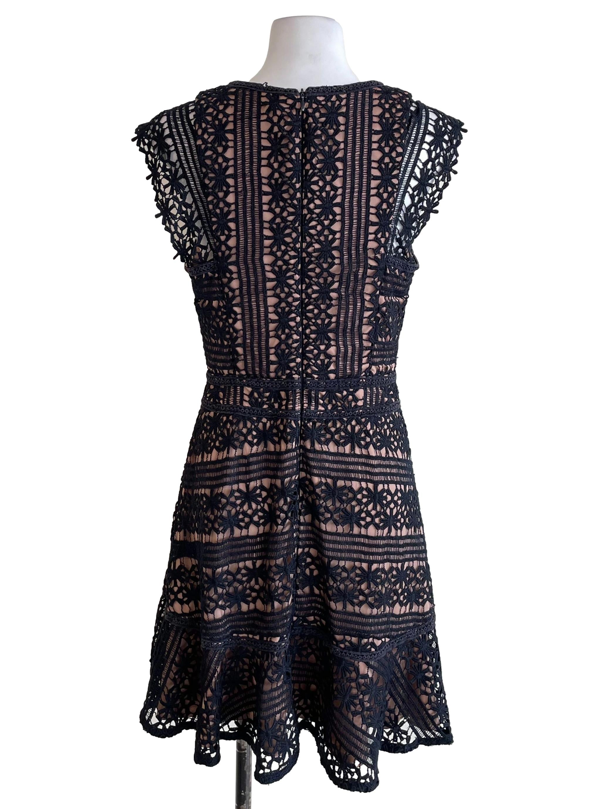 Black Embroidery V Neck Flounced Dress