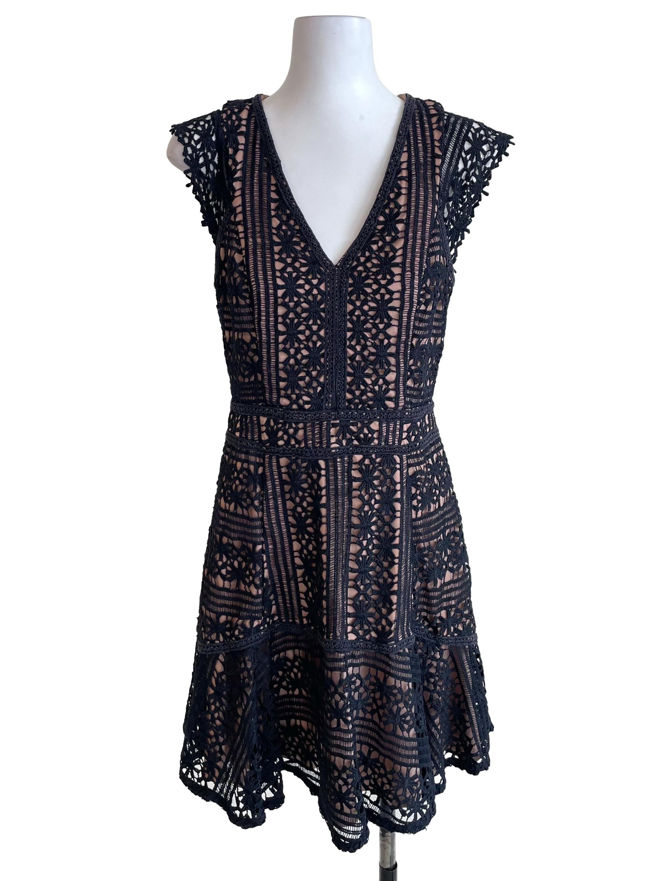 Black Embroidery V Neck Flounced Dress
