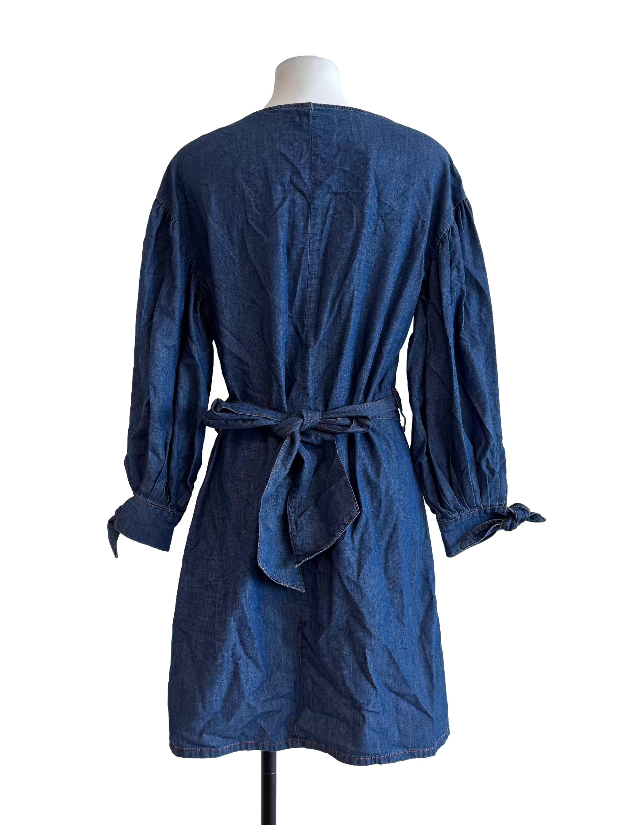 Blue Long Sleeve Cotton Denim Dress