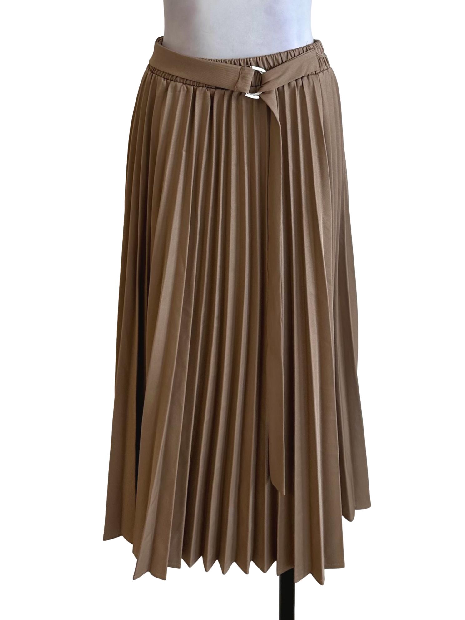 Brown Cream Pleated Strap Skirt