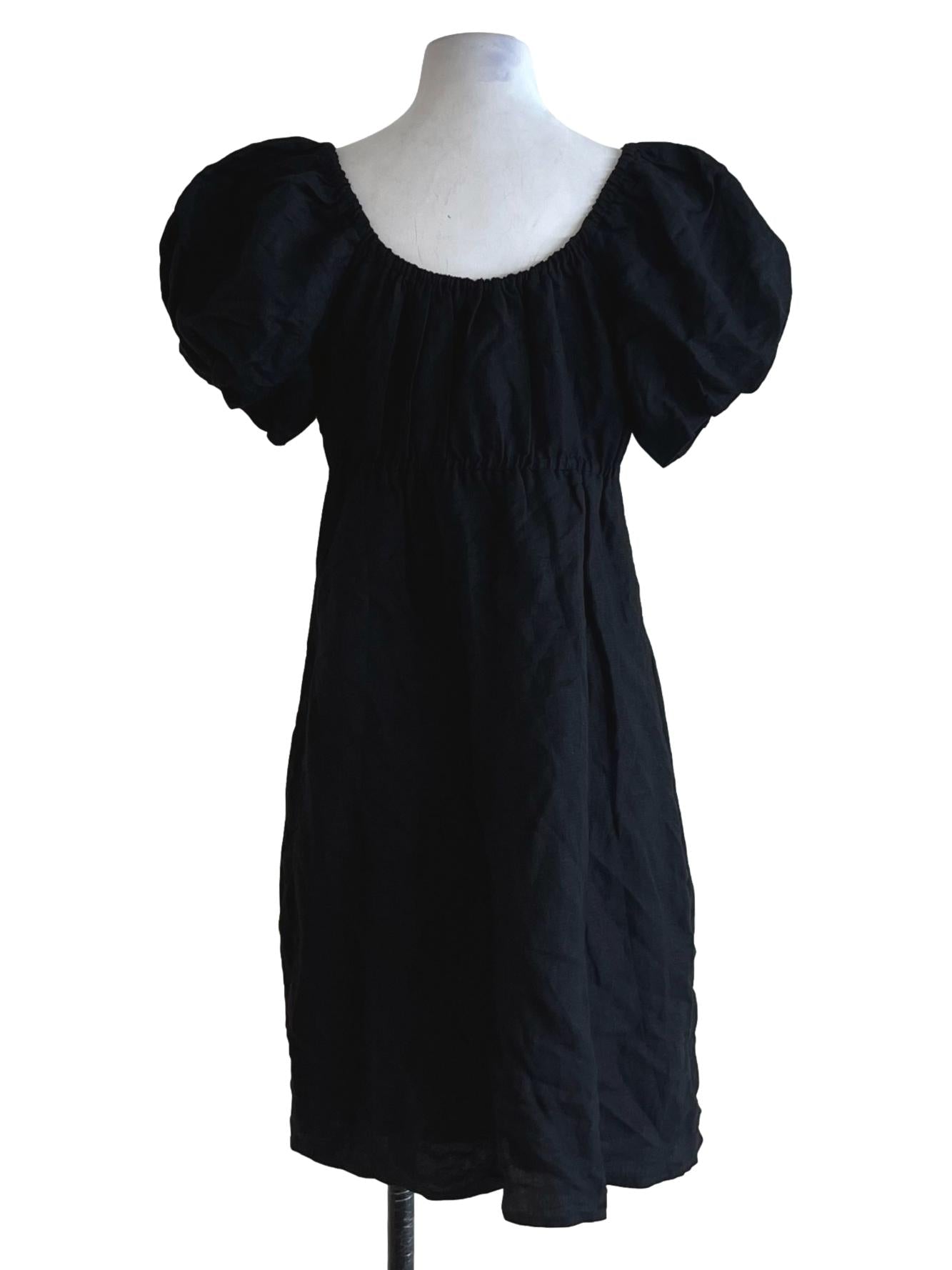 Black Puff Sleeve Empire Dress
