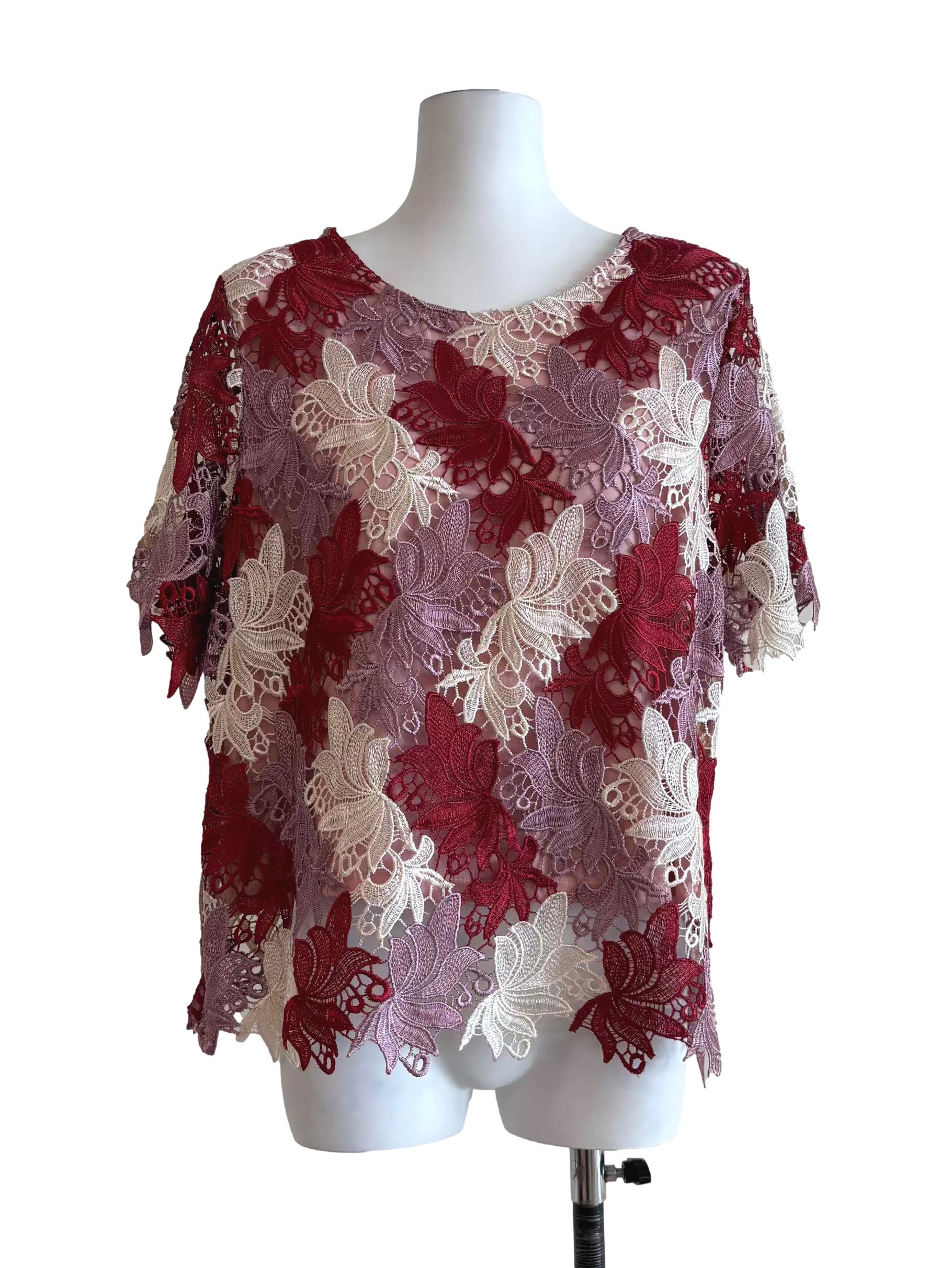 Red Blush Pink Floral Lace Top
