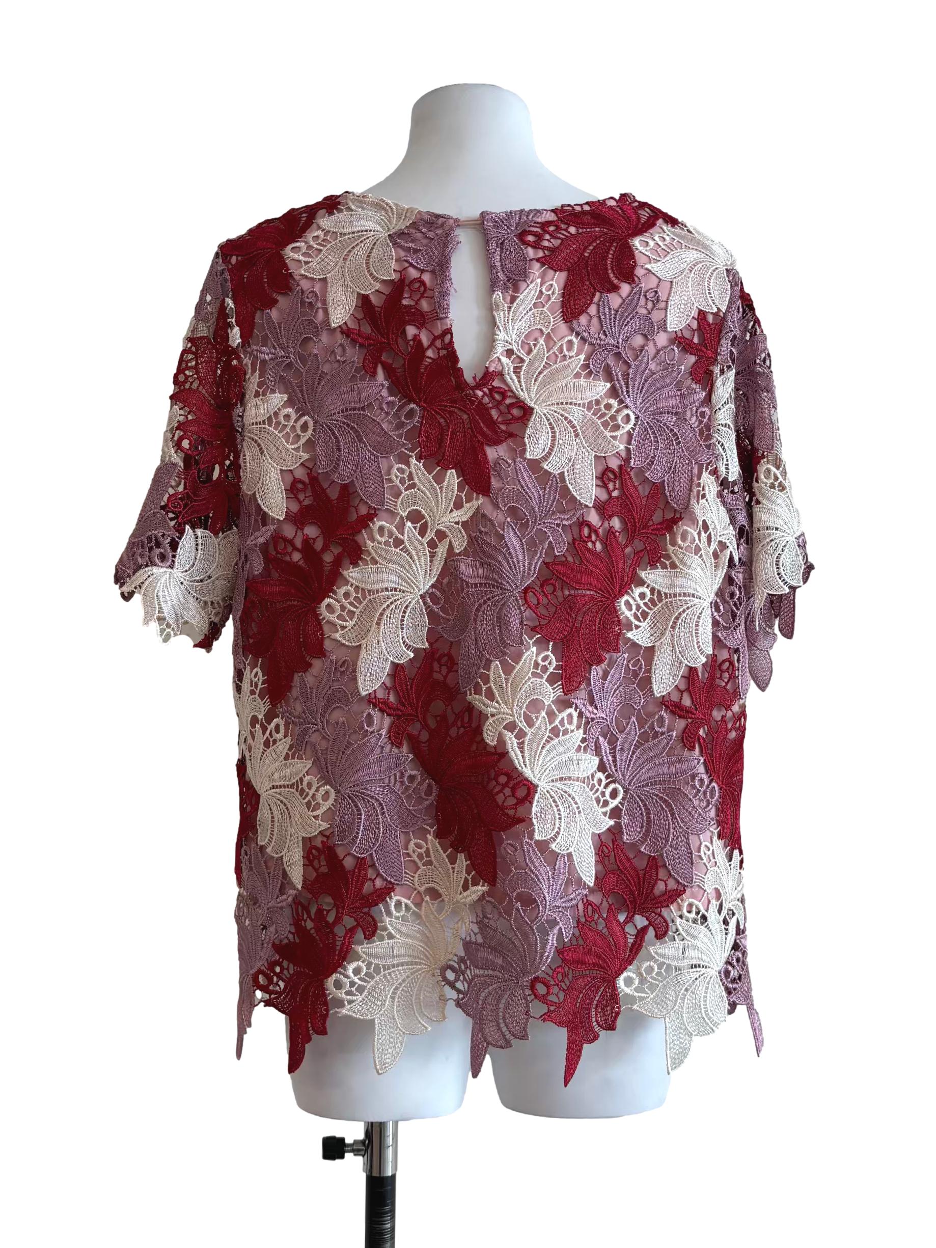 Red Blush Pink Floral Lace Top