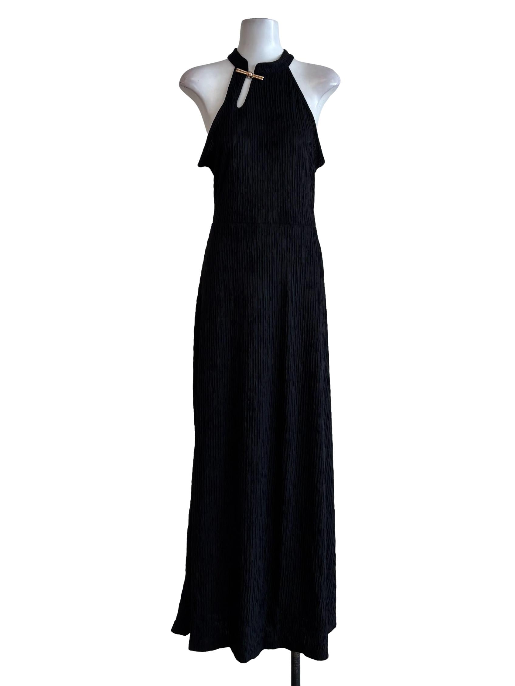 Black Textured Magnet Clasp Cheongsam Dress
