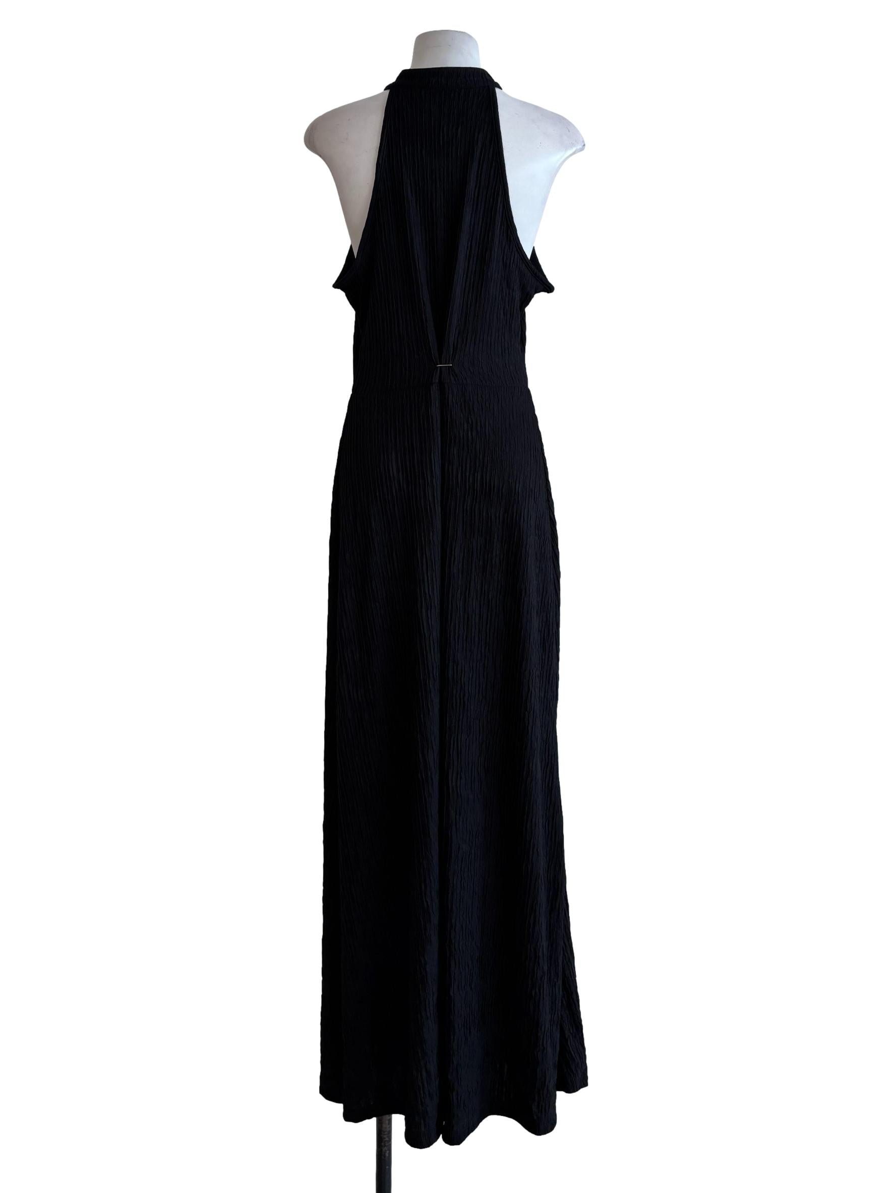 Black Textured Magnet Clasp Cheongsam Dress