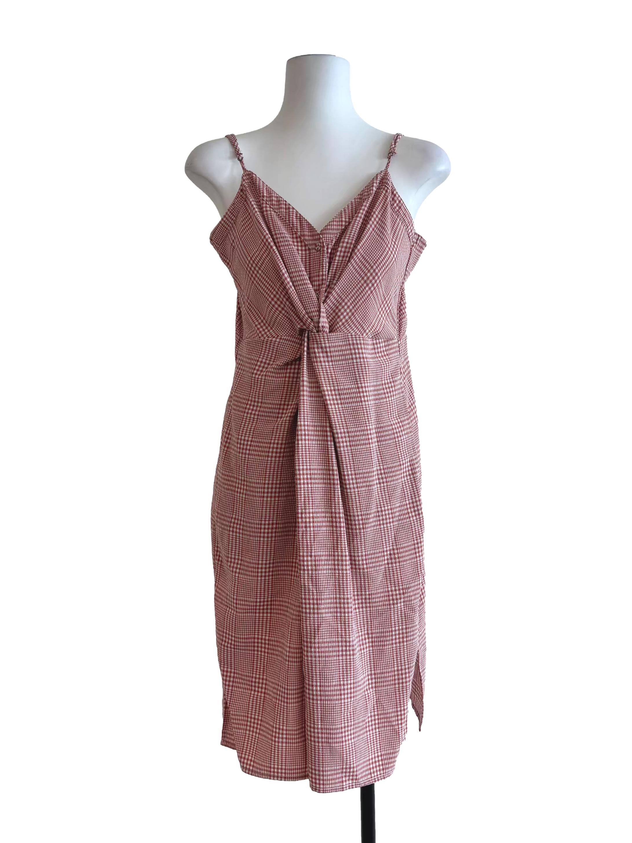 Punch Red Gingham Pencil Dress
