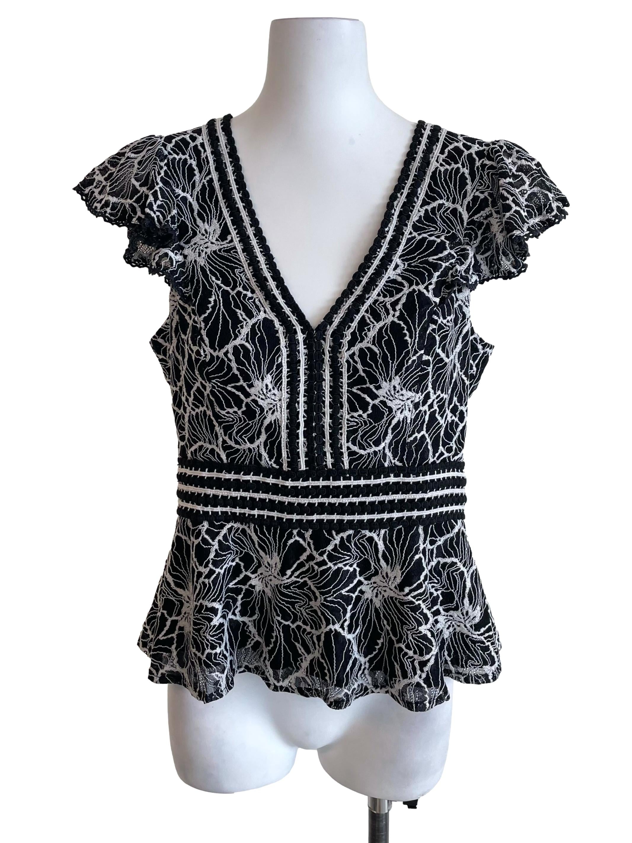 Black & White Floral Peplum Top