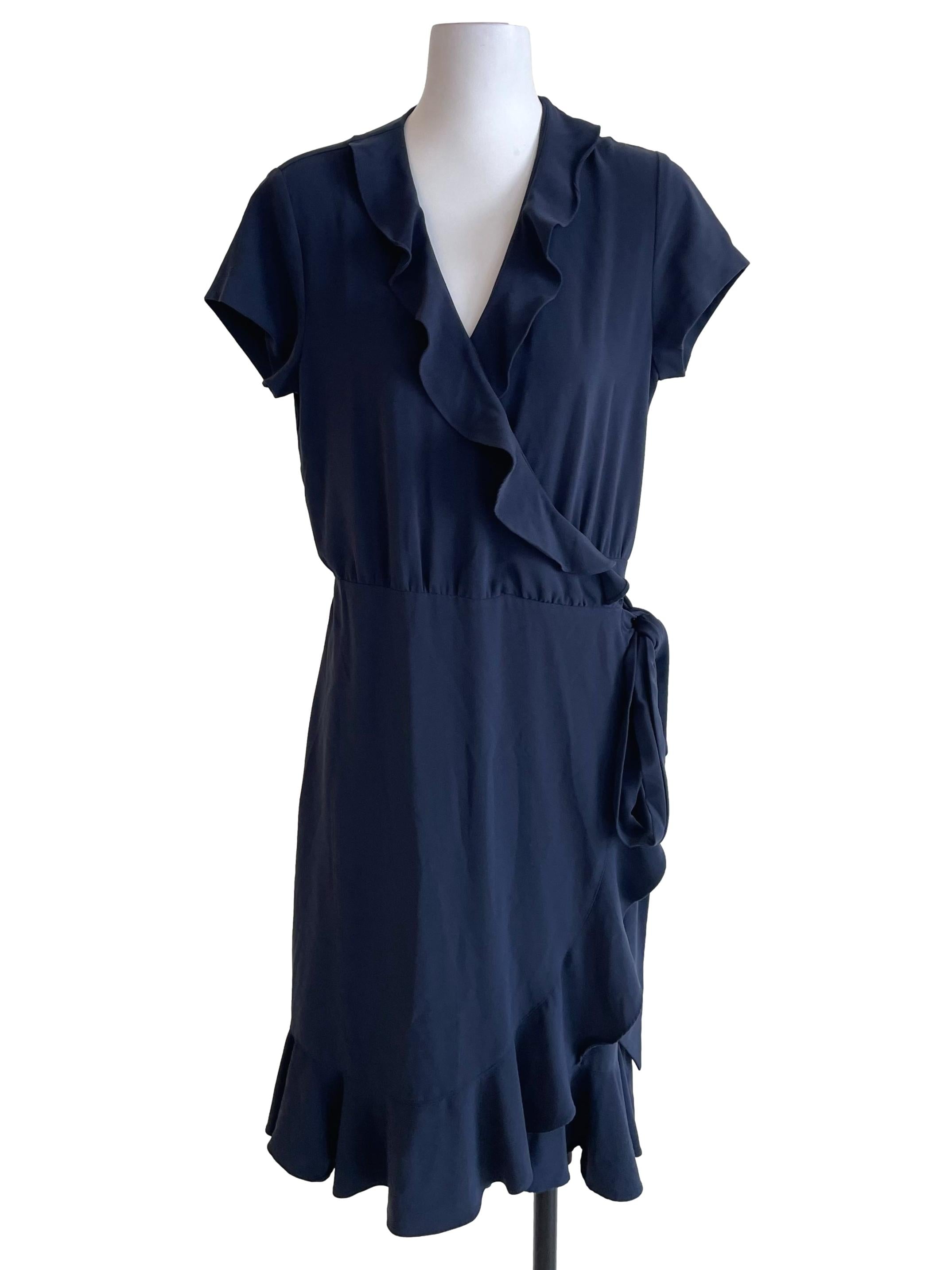 Dull Navy Ruffled Wrap Dress