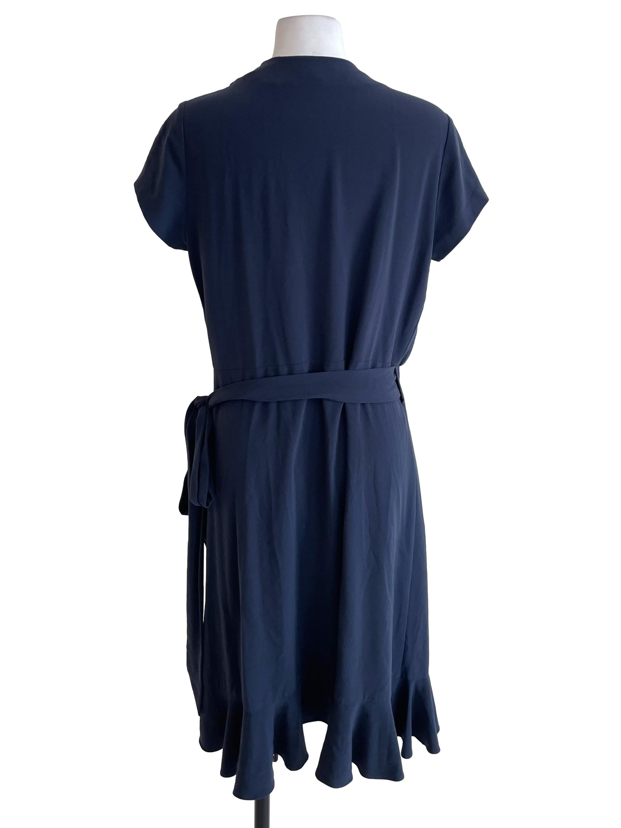 Dull Navy Ruffled Wrap Dress