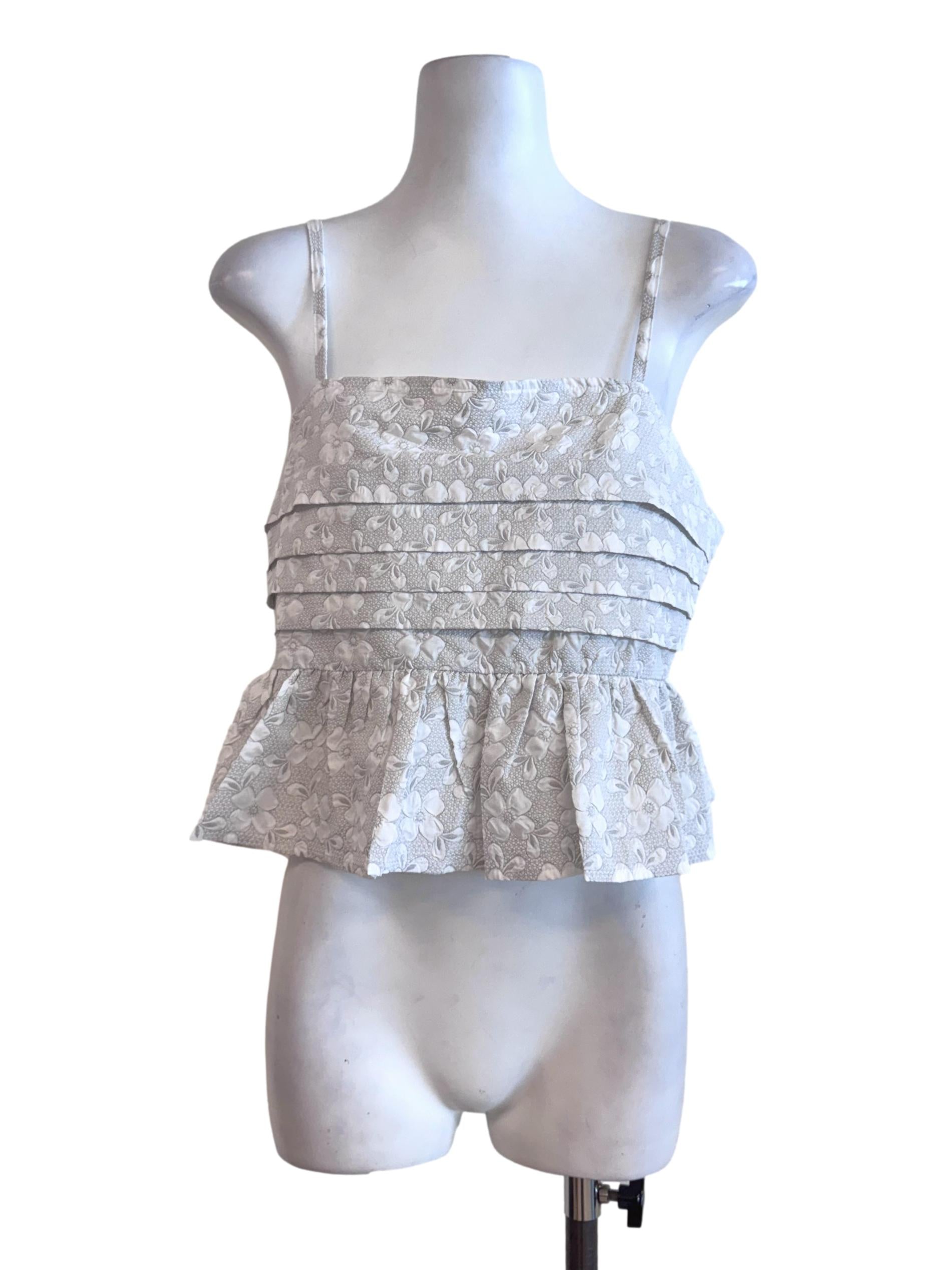 Cloud Grey Floral Print Square Neck Sleeveless Peplum Top