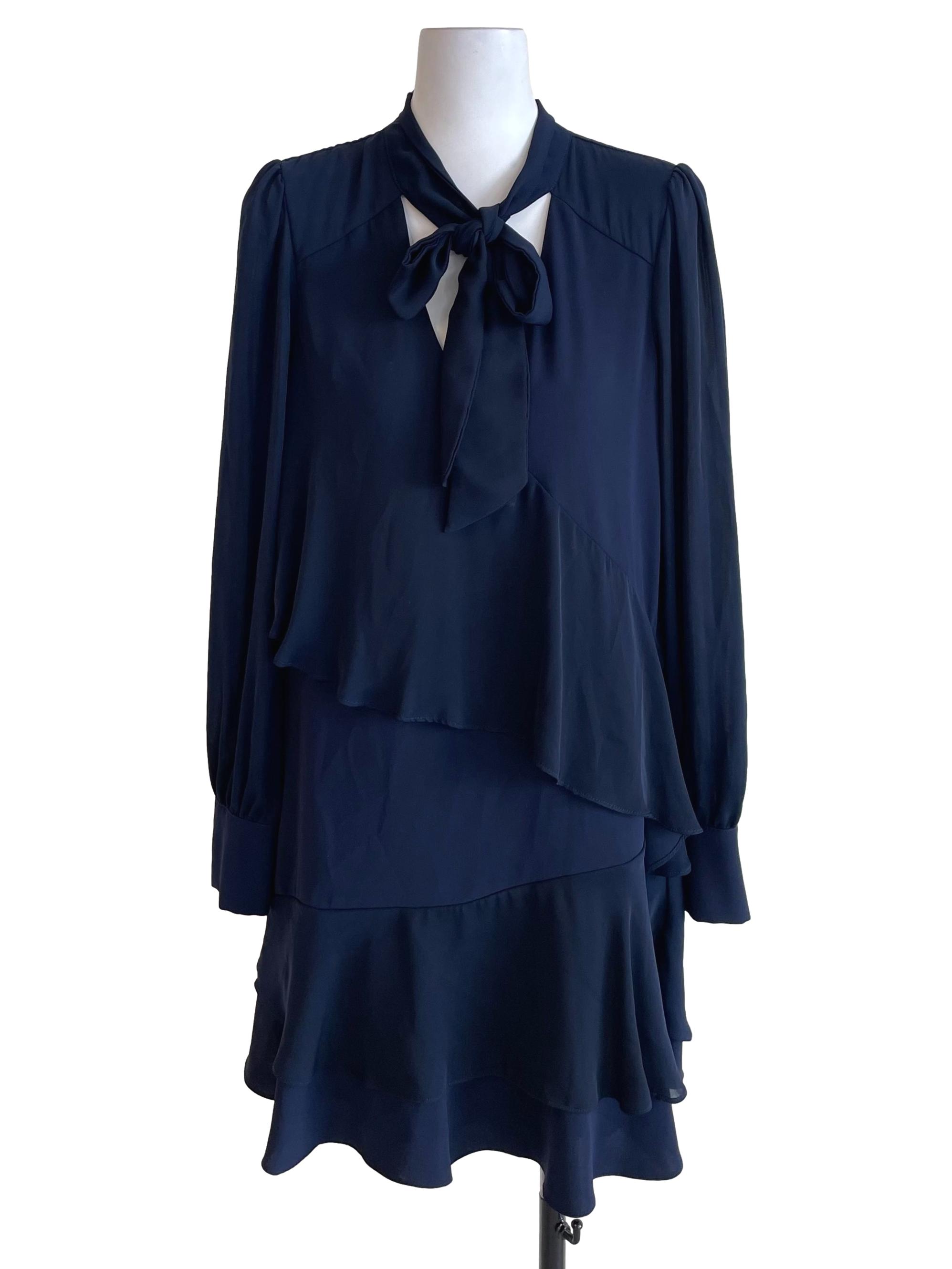 Navy Pussy Bow Layer Dress