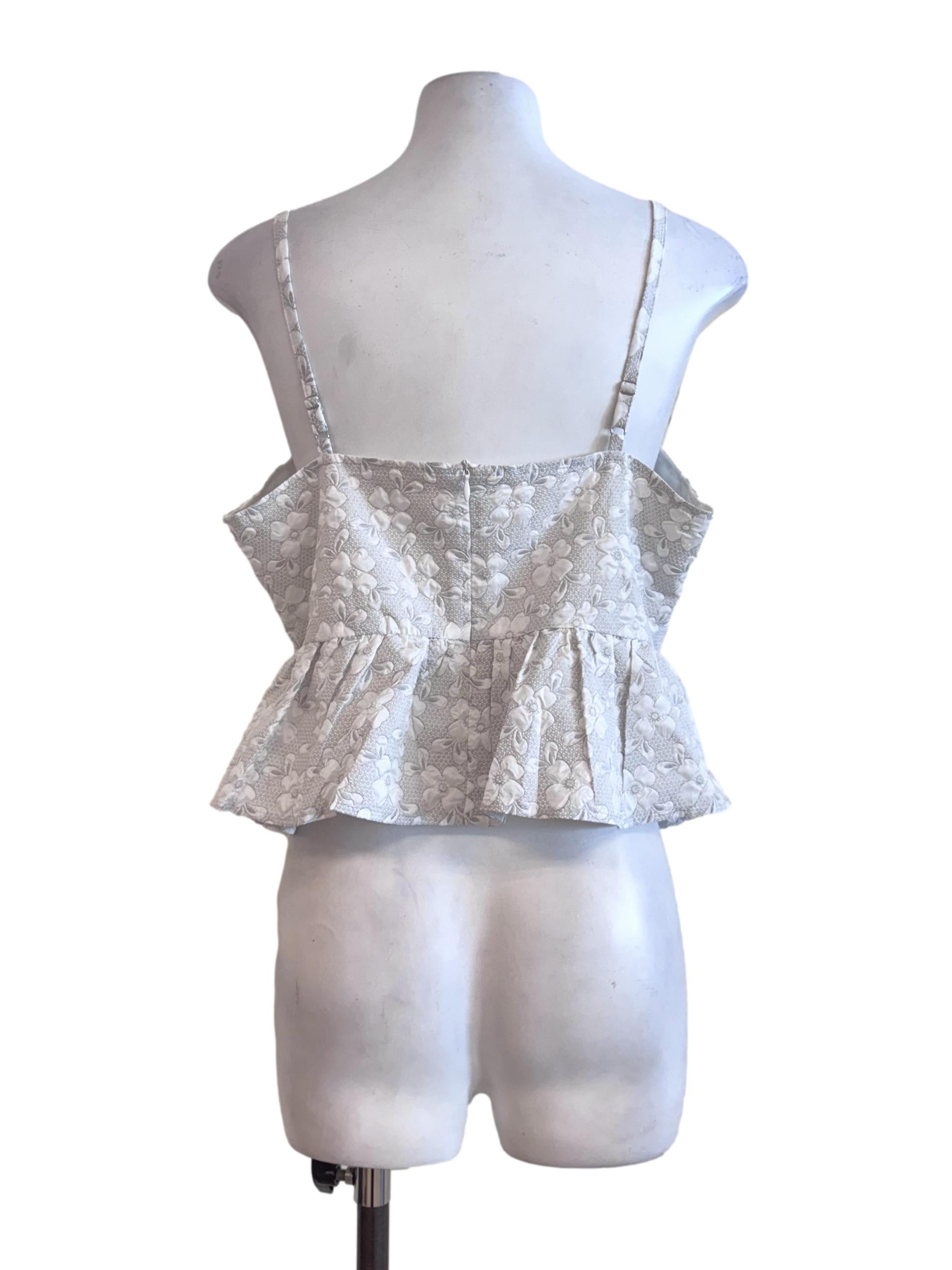 Cloud Grey Floral Print Square Neck Sleeveless Peplum Top
