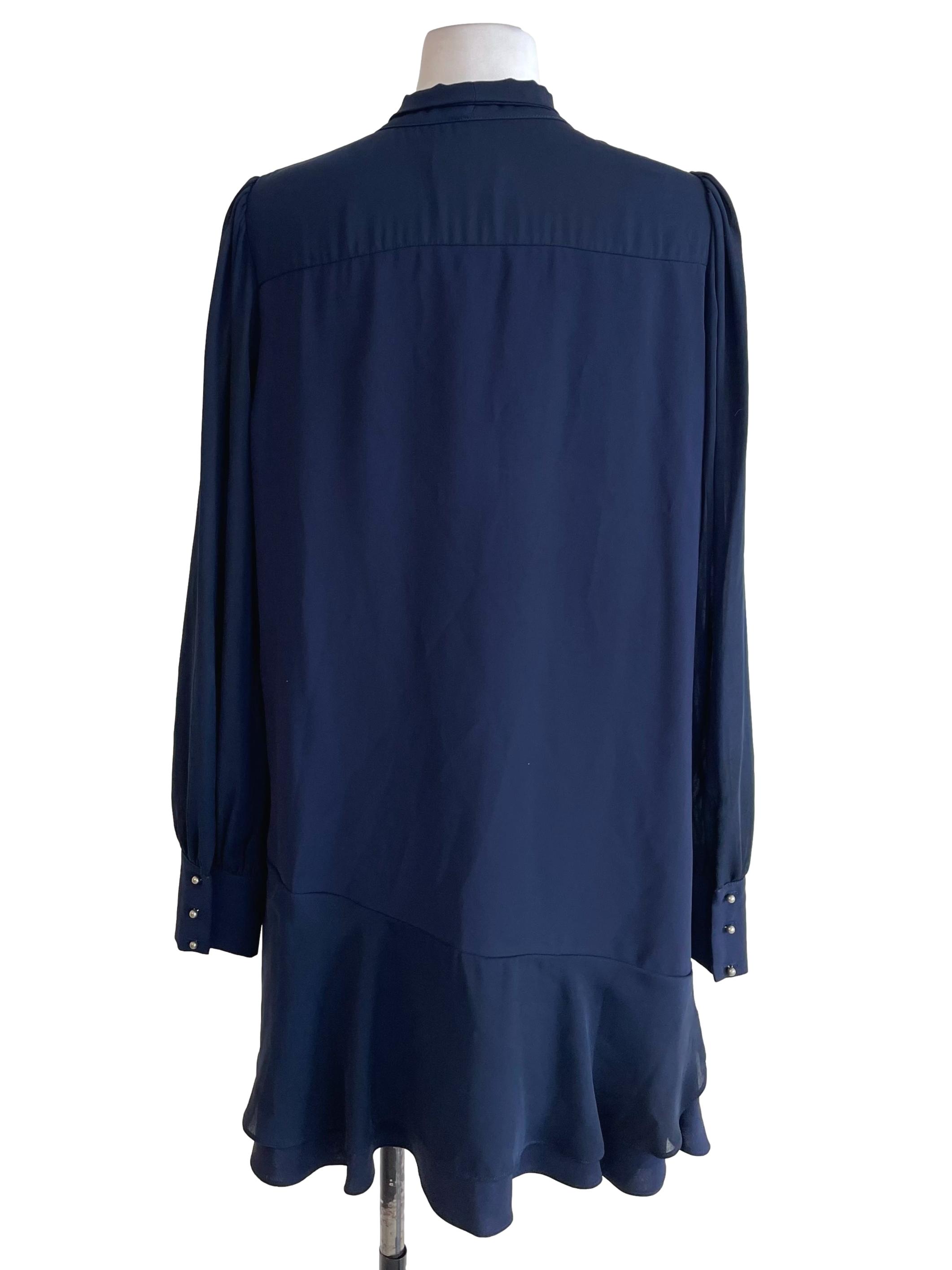 Navy Pussy Bow Layer Dress