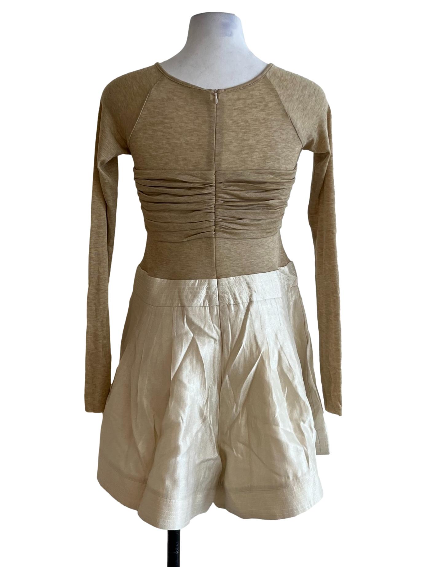 Brown Beige Jewel Neckline Romper