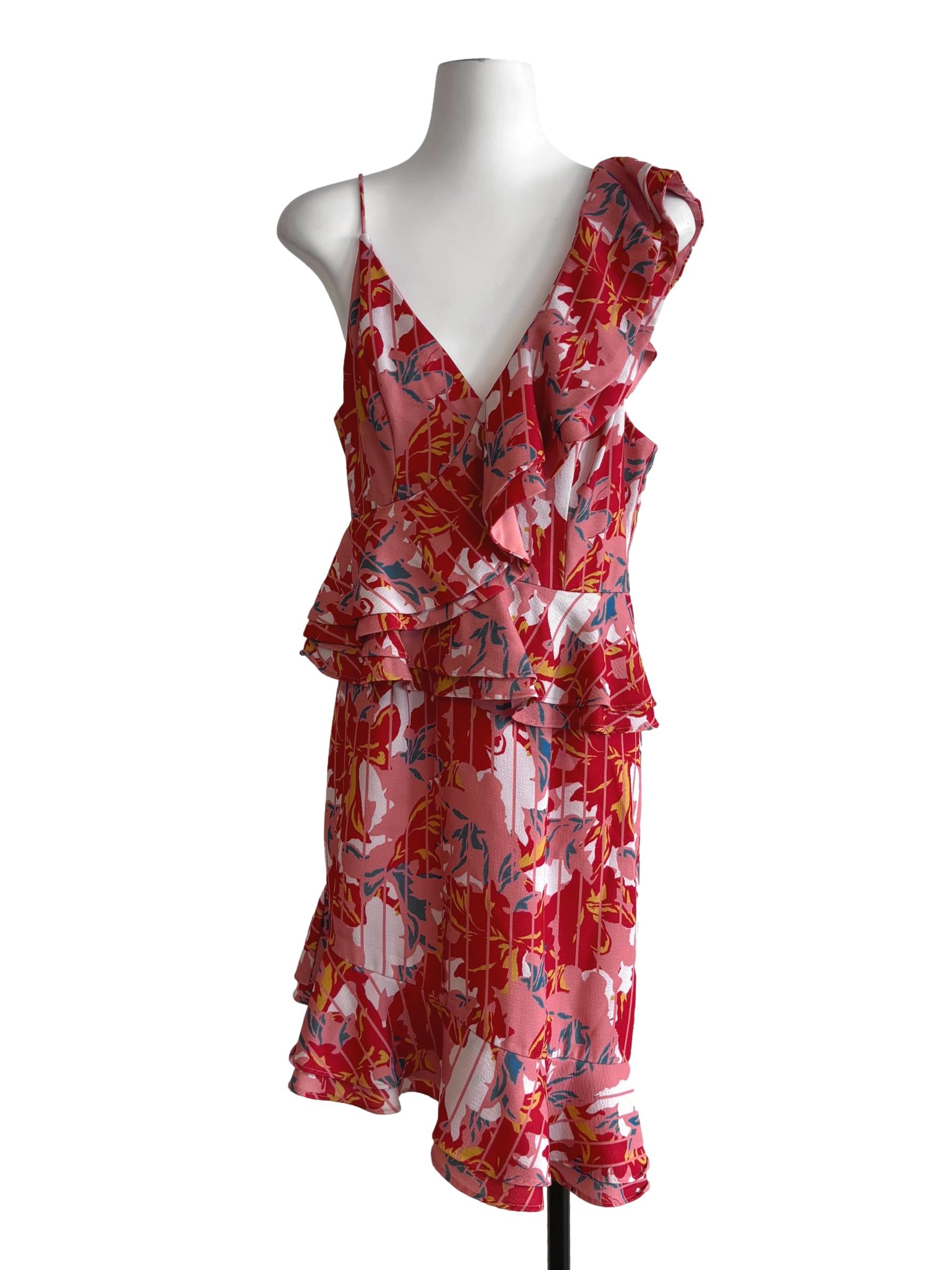 Coral Pink Ruffle Asymmetrical Dress