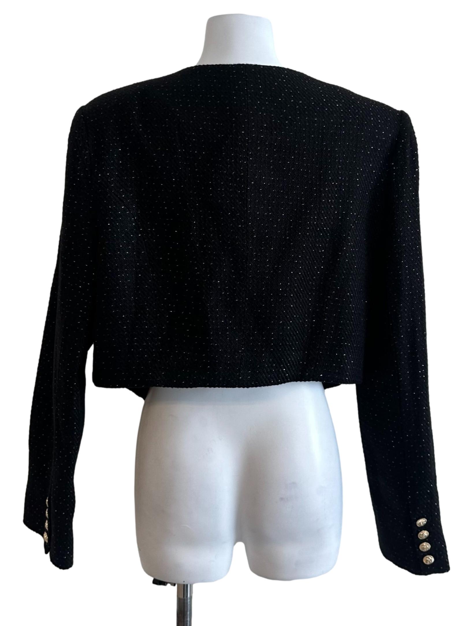 Rich Black Tweed Textured Button Jacket