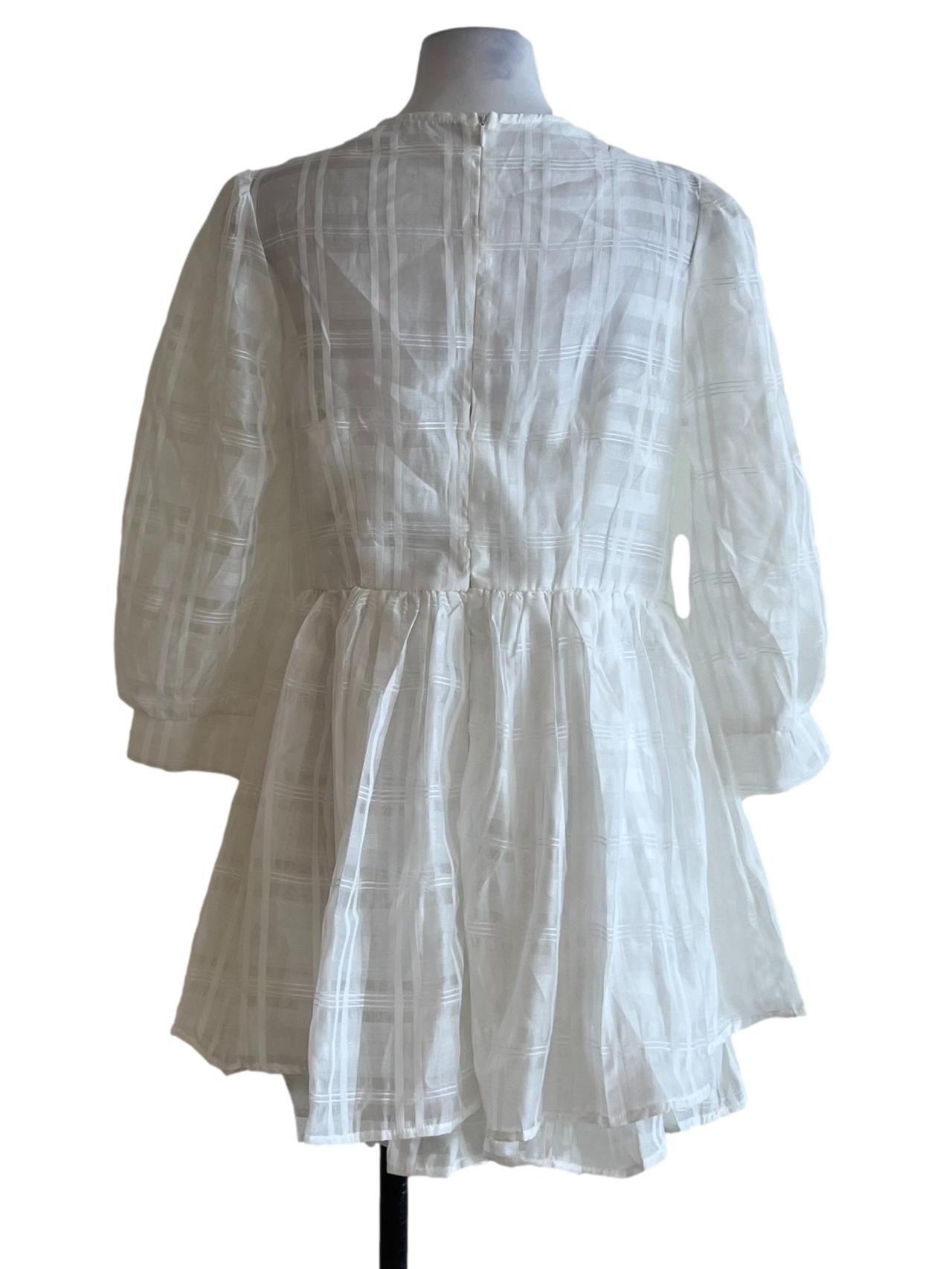 White Jewel Neckline Empire Dress