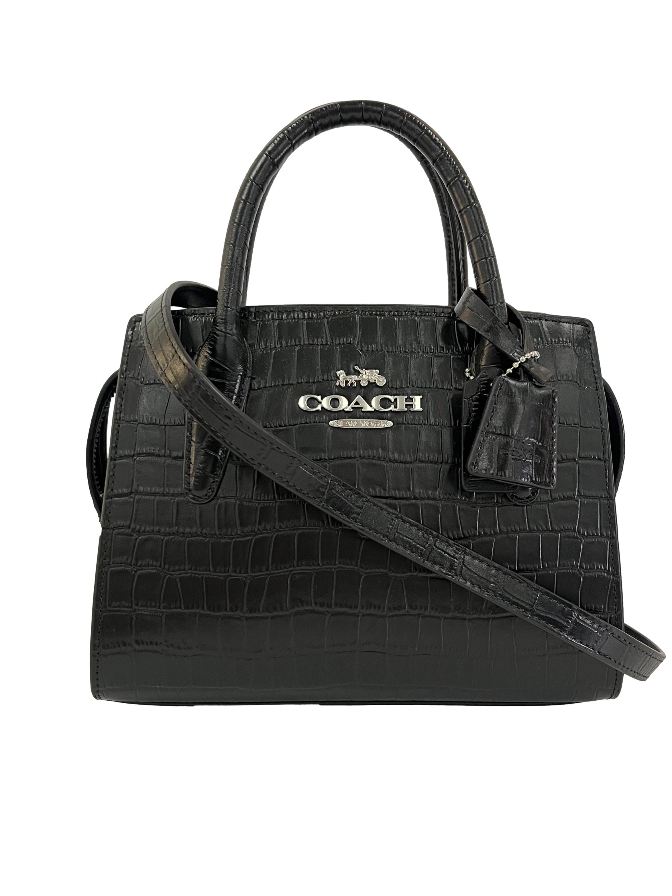 Black Andrea Crocodile Embossed Leather Crossbody Bag CSN