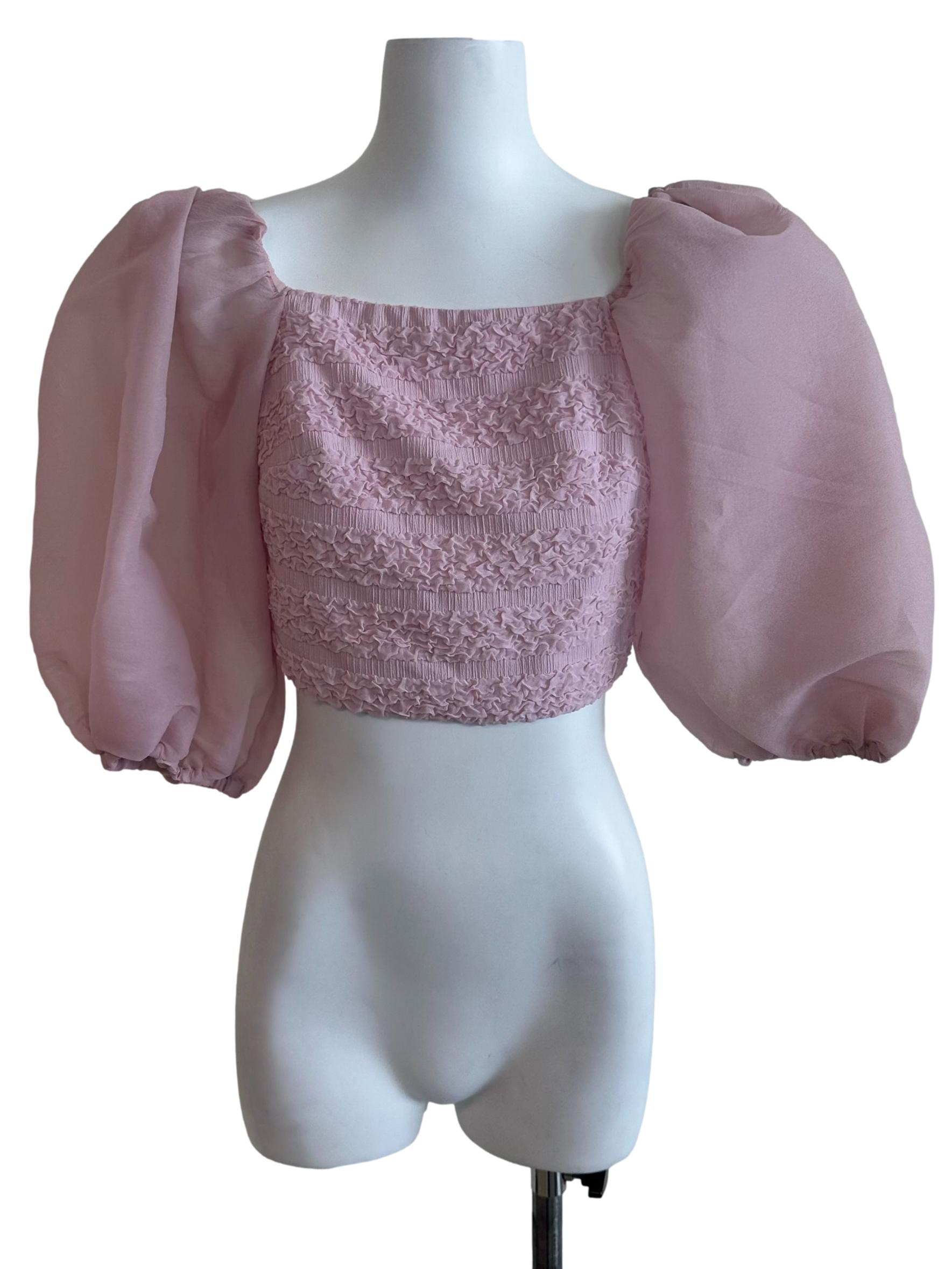 Dusty Pink Textured Puff Sleeve Top