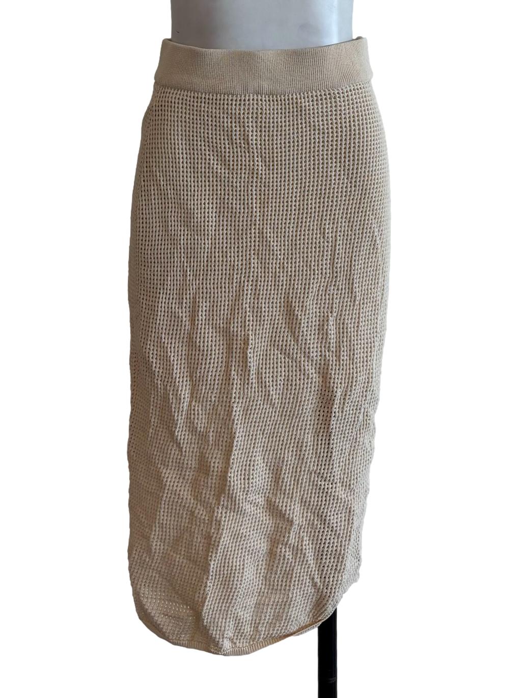 Beige Mesh Knit Knee-Length Skirt