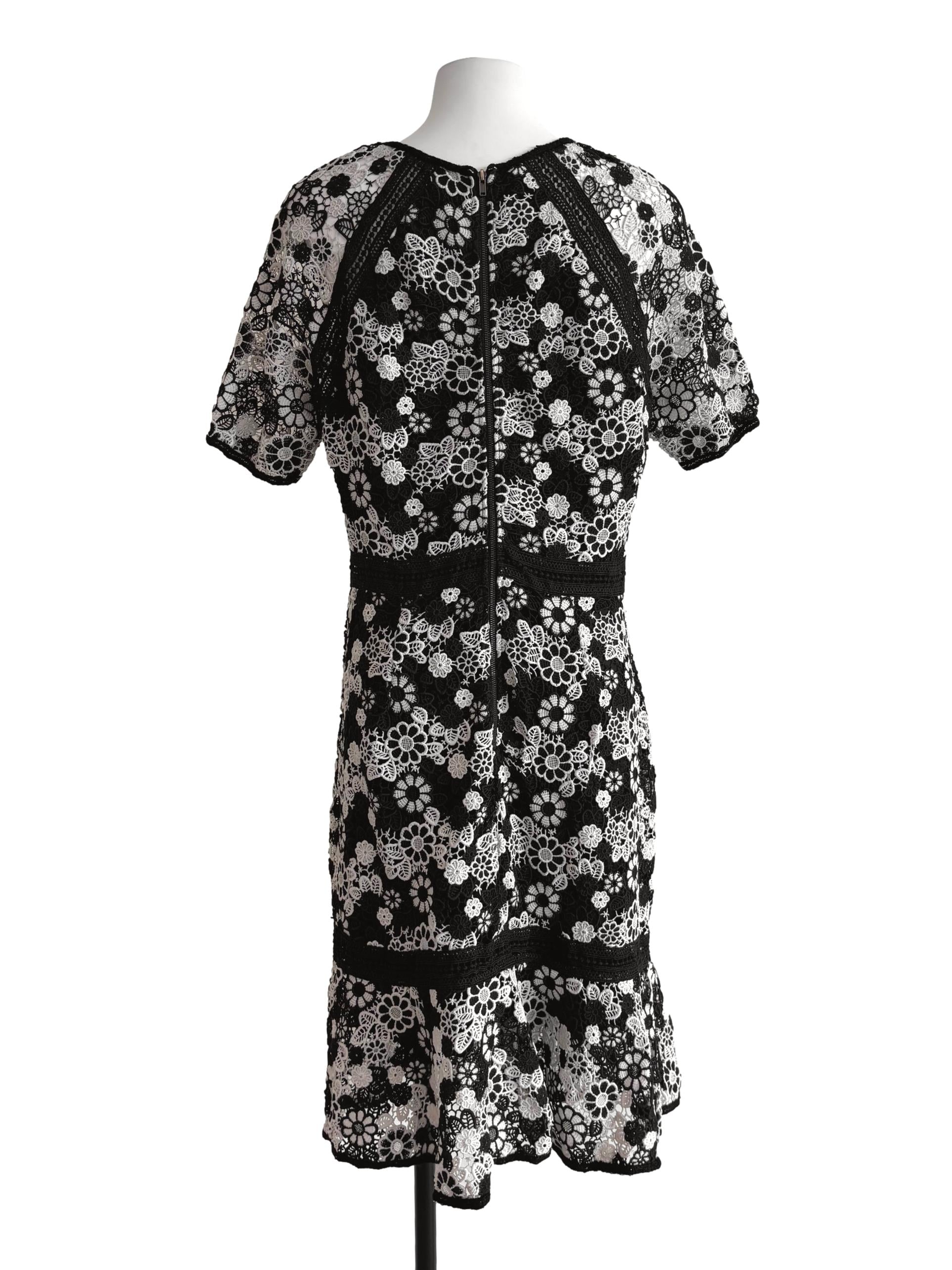 Jet Black White Floral Embroidered Dress