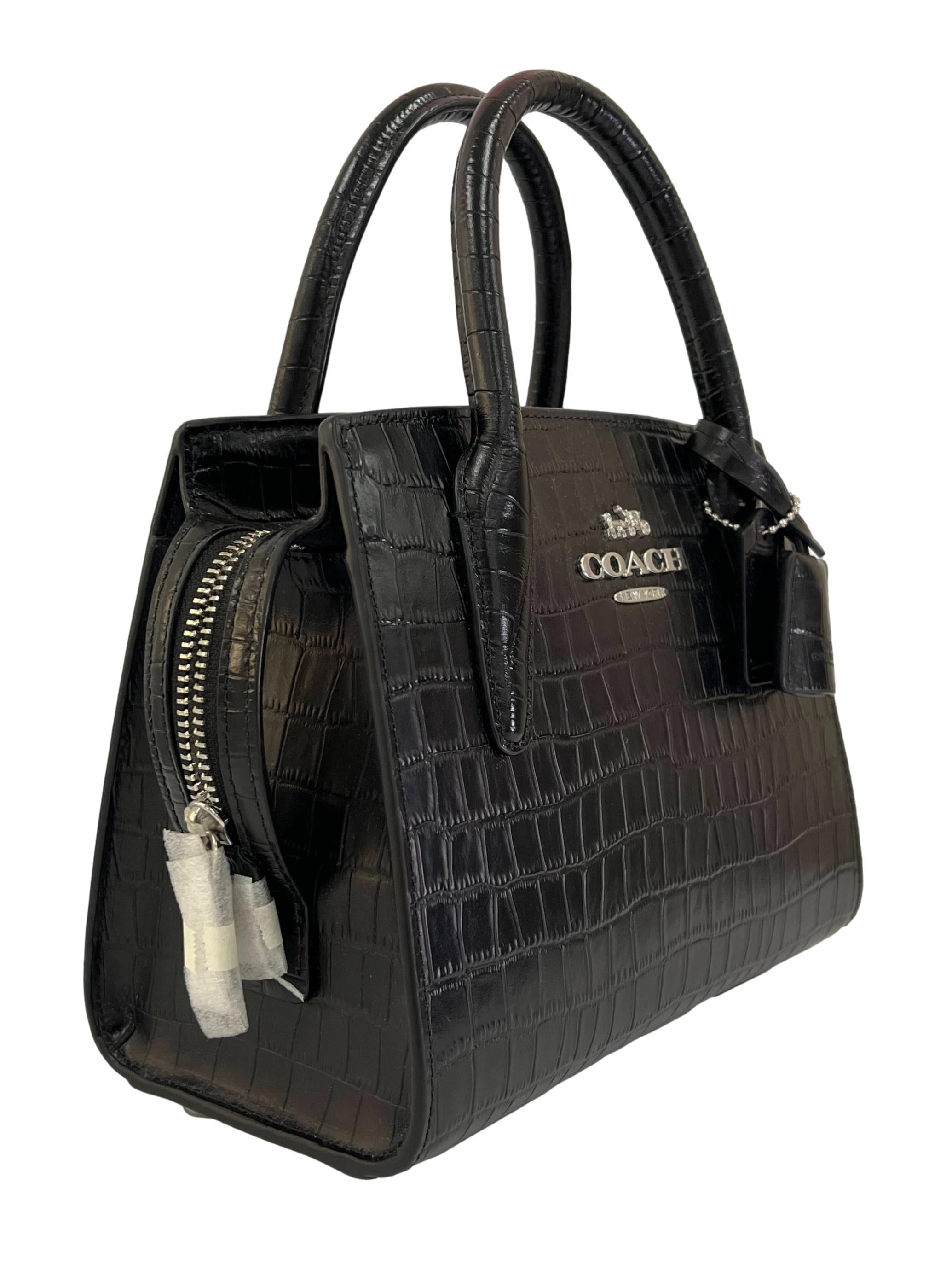 Black Andrea Crocodile Embossed Leather Crossbody Bag CSN