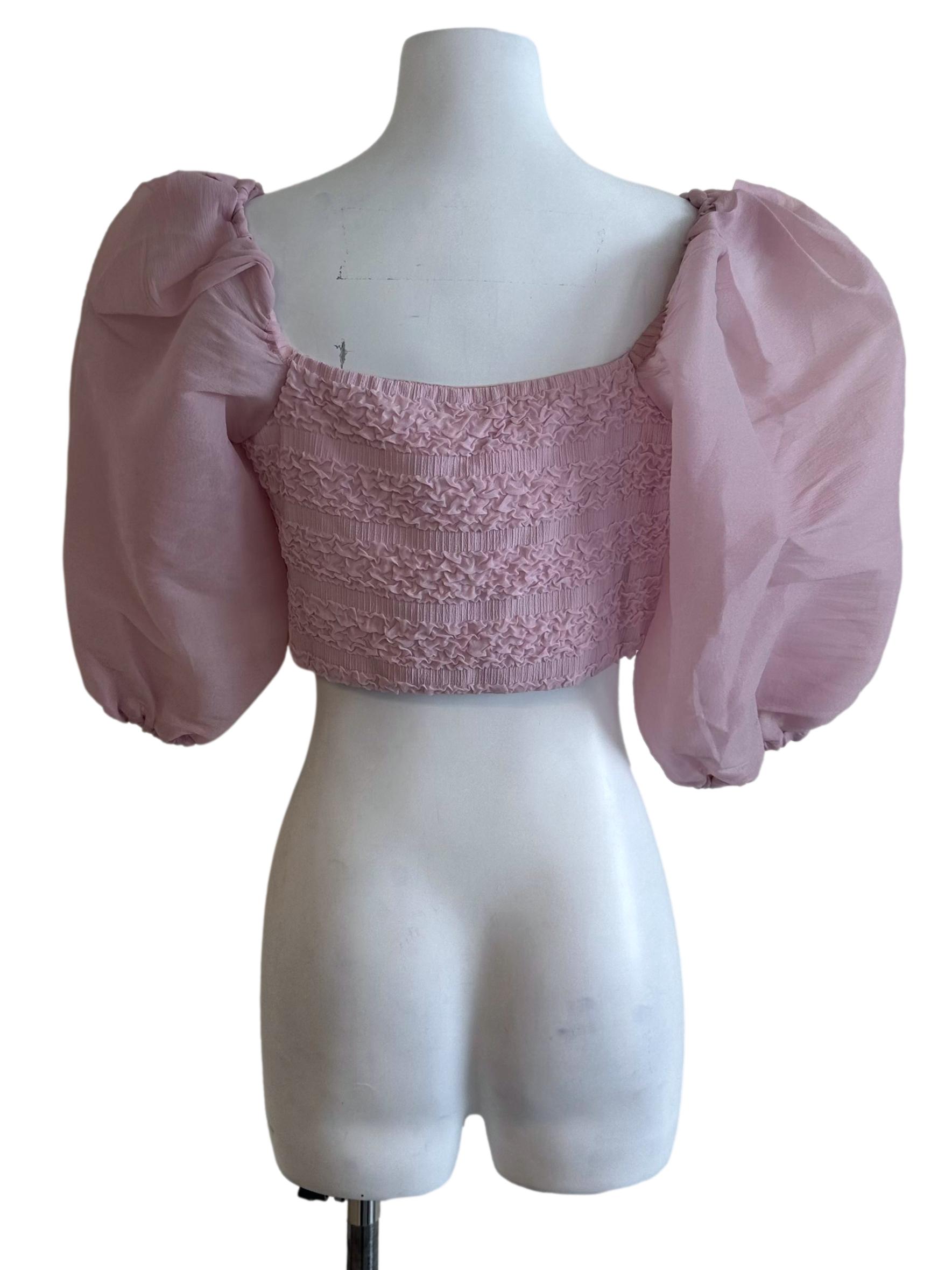 Dusty Pink Textured Puff Sleeve Top