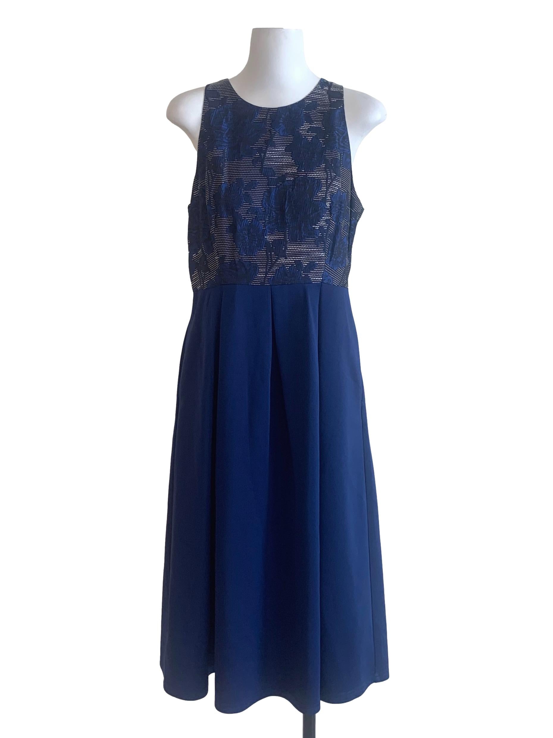 Berry Blue Floral Pattern A-Line Dress LB