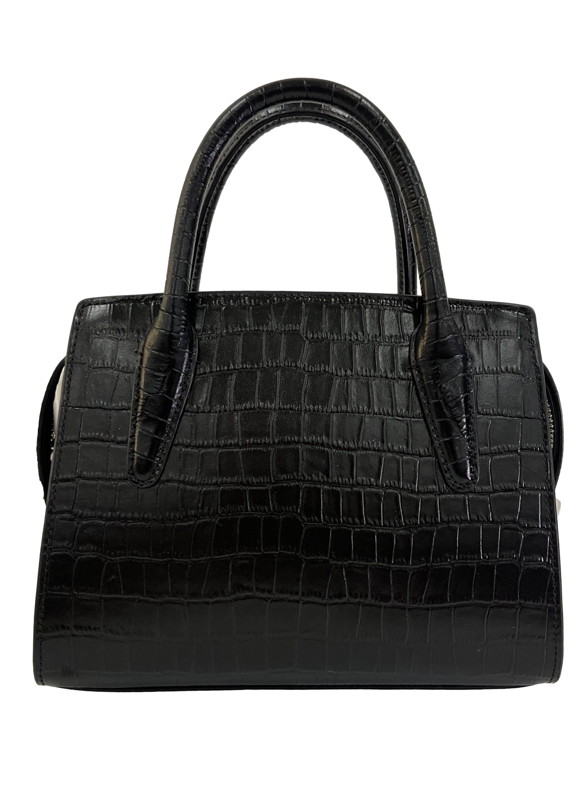 Black Andrea Crocodile Embossed Leather Crossbody Bag CSN