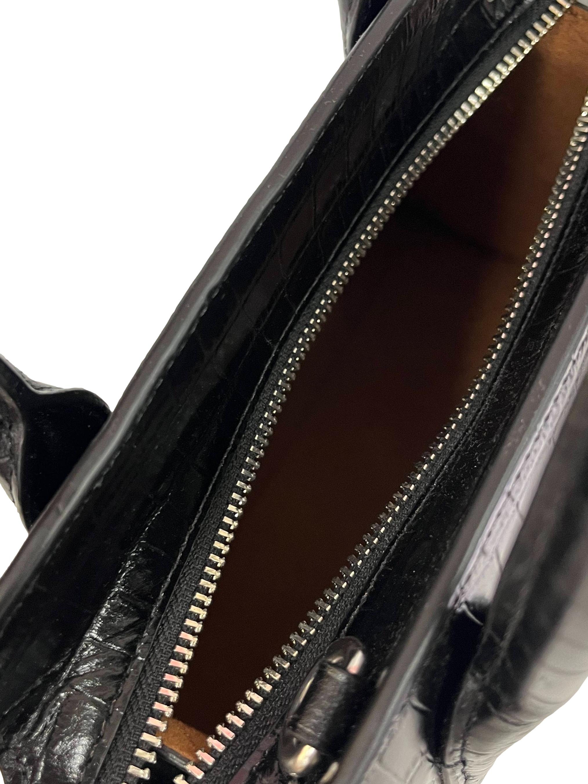 Black Andrea Crocodile Embossed Leather Crossbody Bag CSN