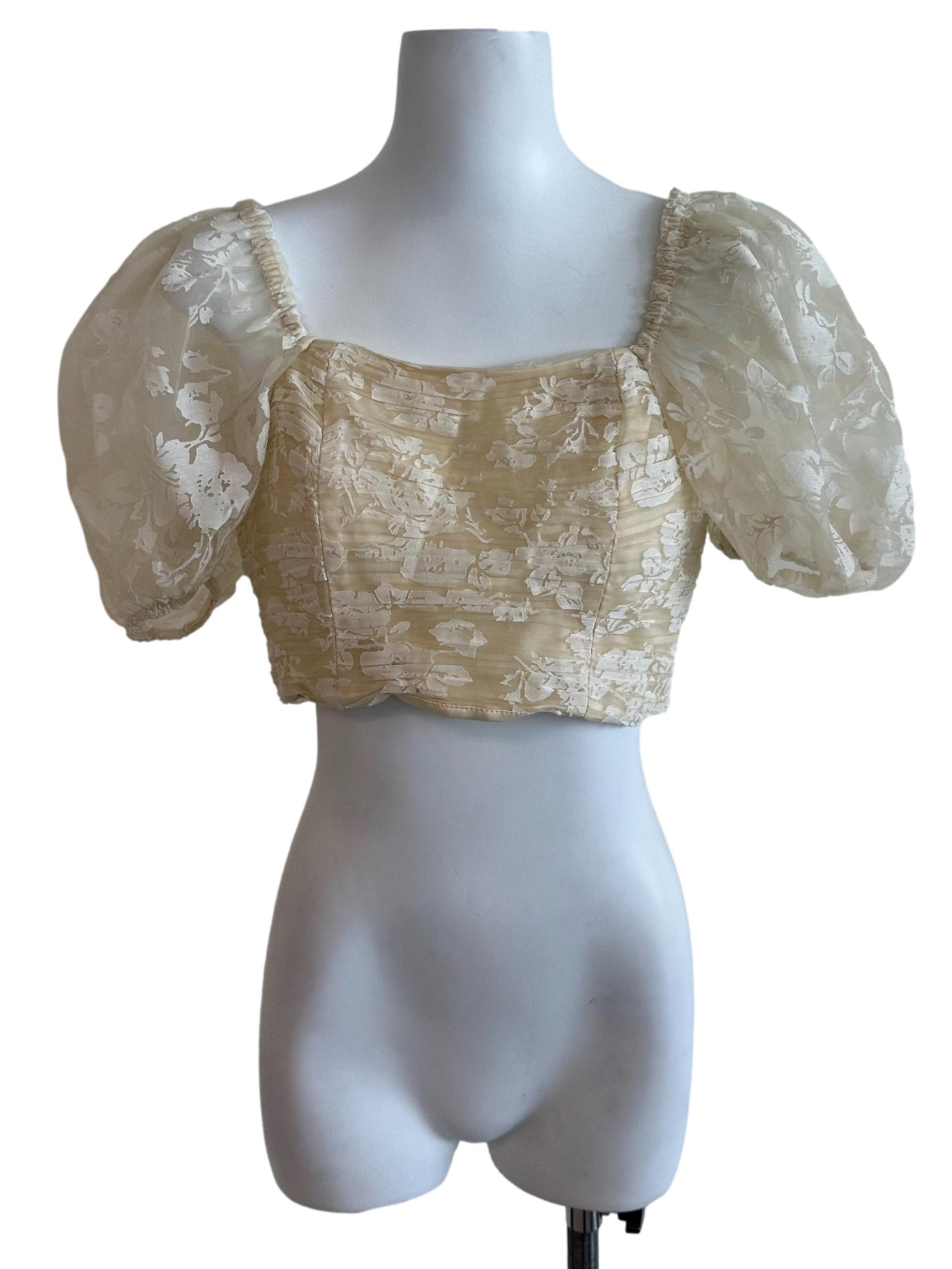 Light Yellow Pattern Pleated Top