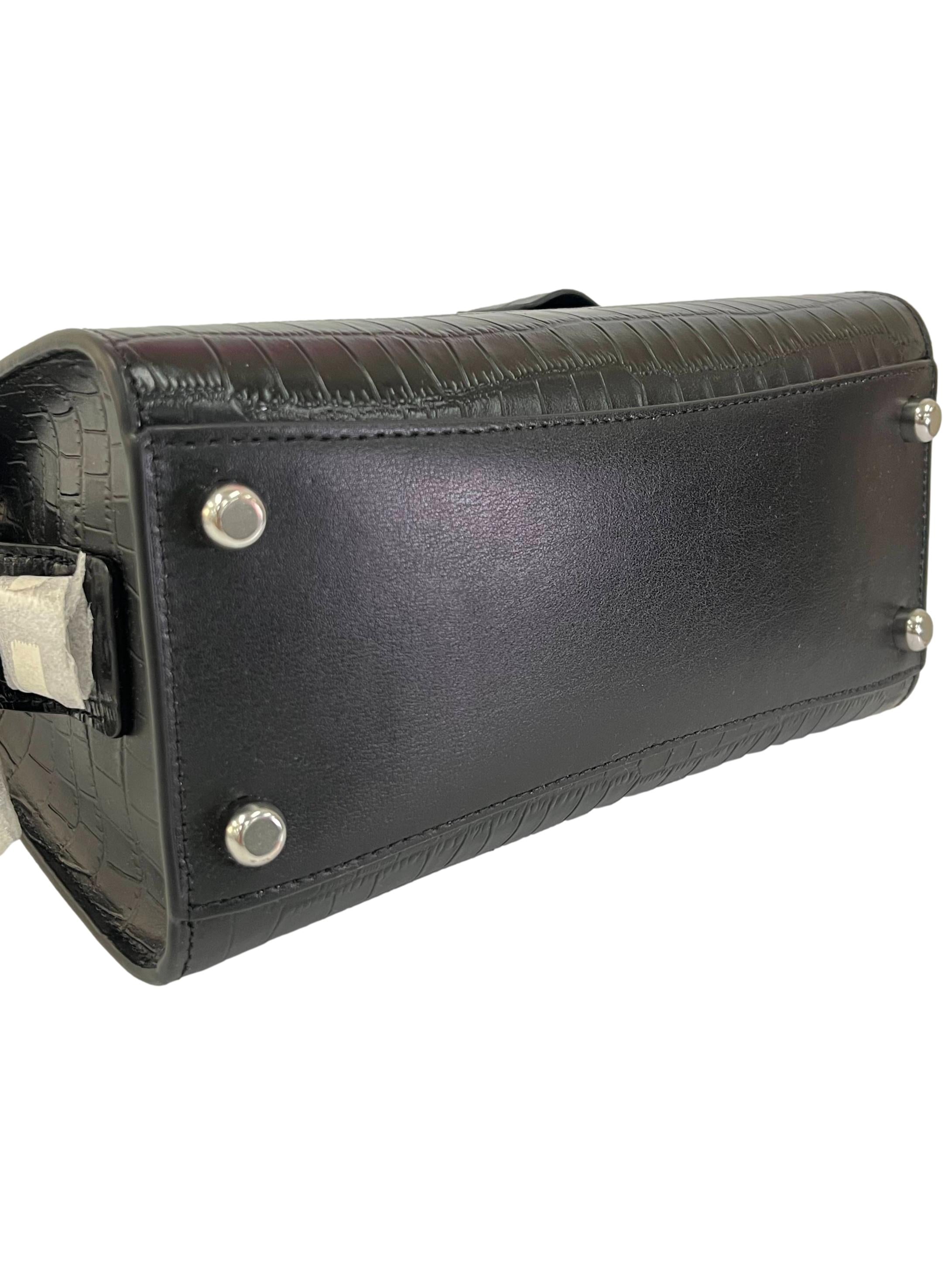 Black Andrea Crocodile Embossed Leather Crossbody Bag CSN