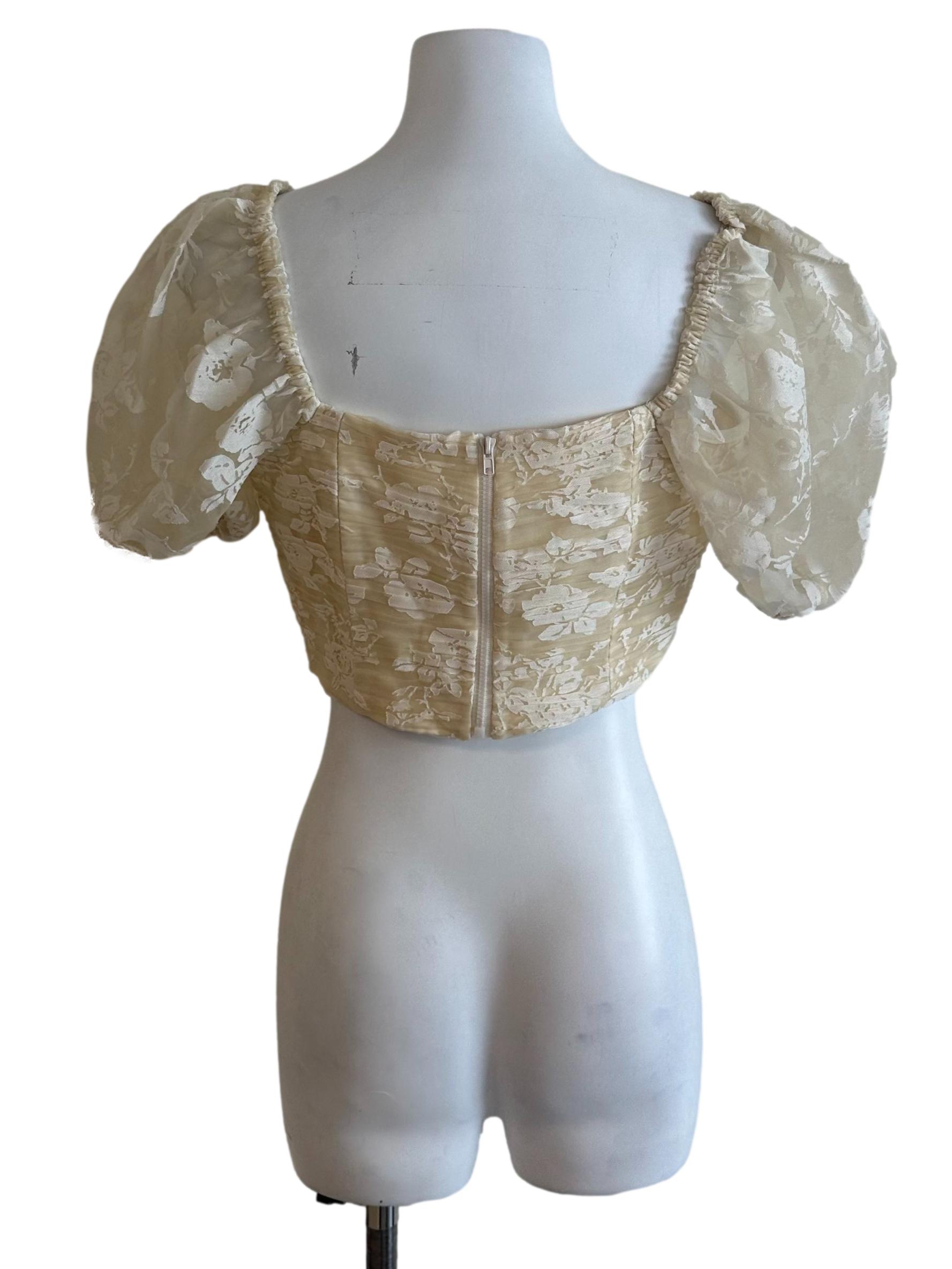Light Yellow Pattern Pleated Top