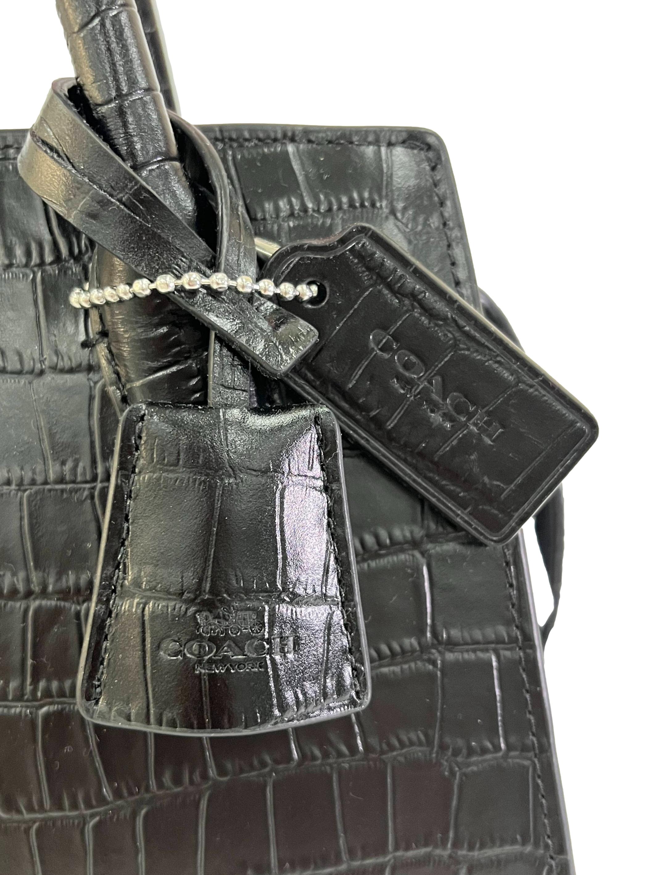 Black Andrea Crocodile Embossed Leather Crossbody Bag CSN