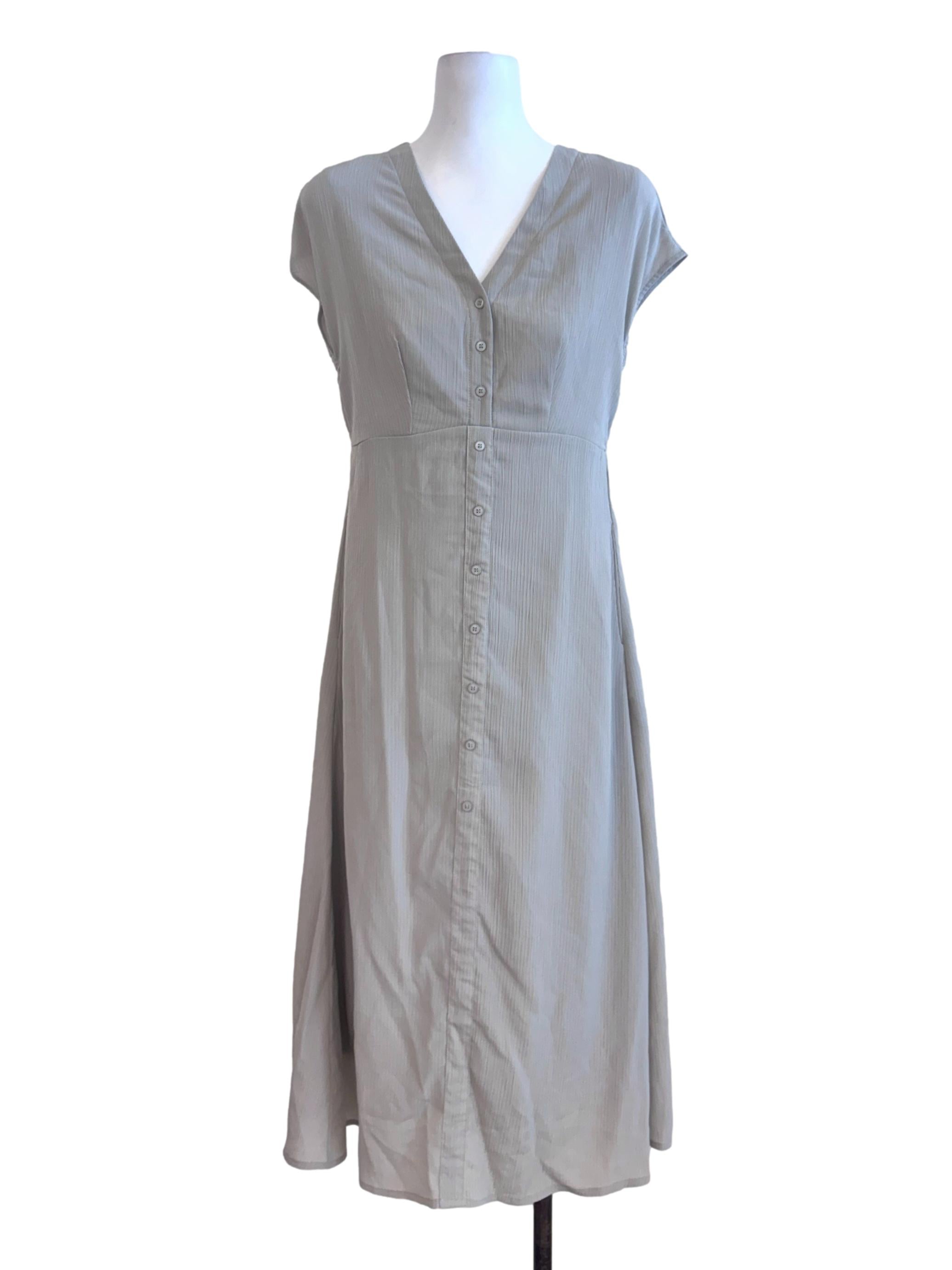 Sage Green V Neck Buttoned Maxi Dress