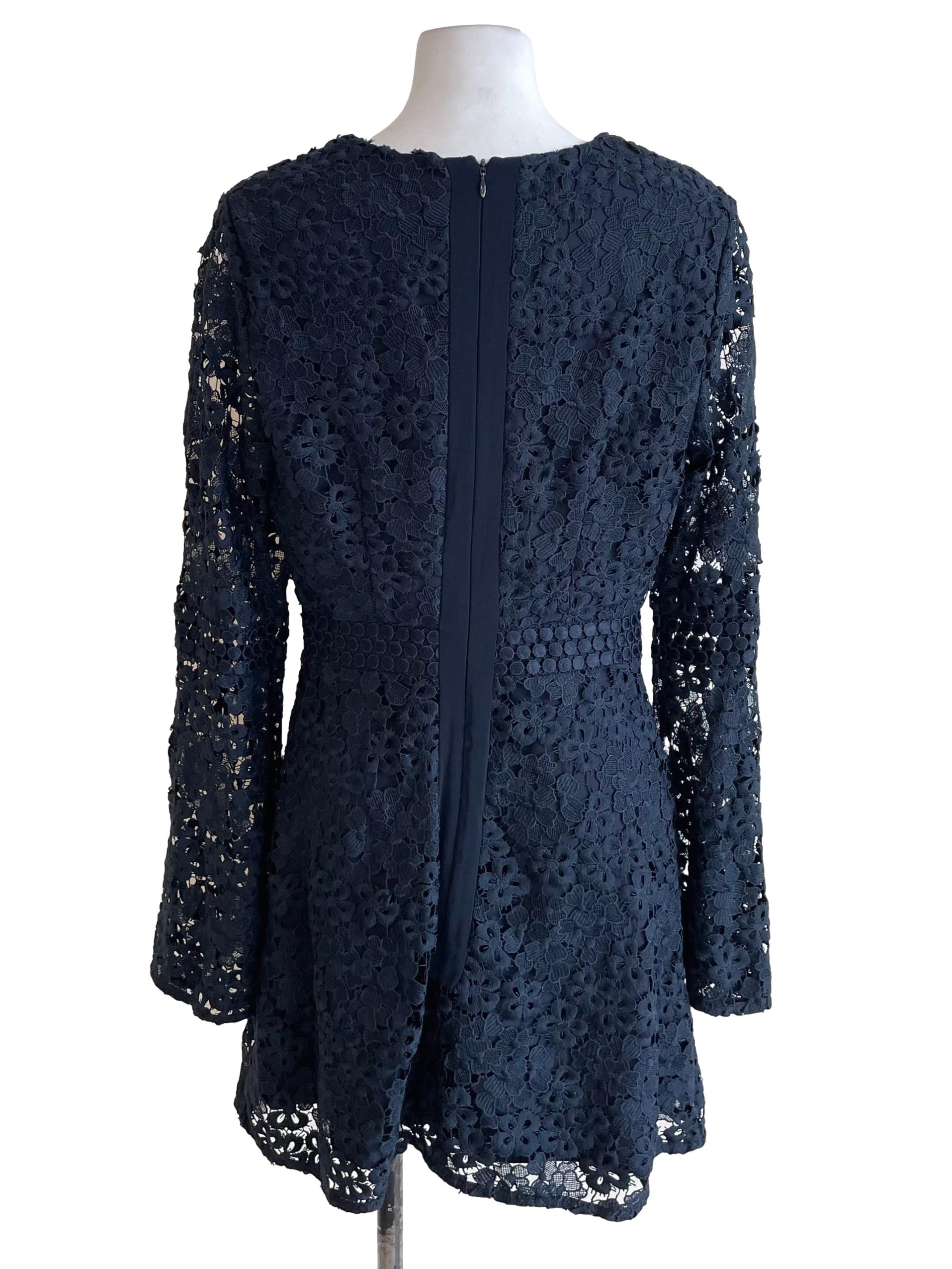 Deep Navy Floral Bell Sleeves Dress
