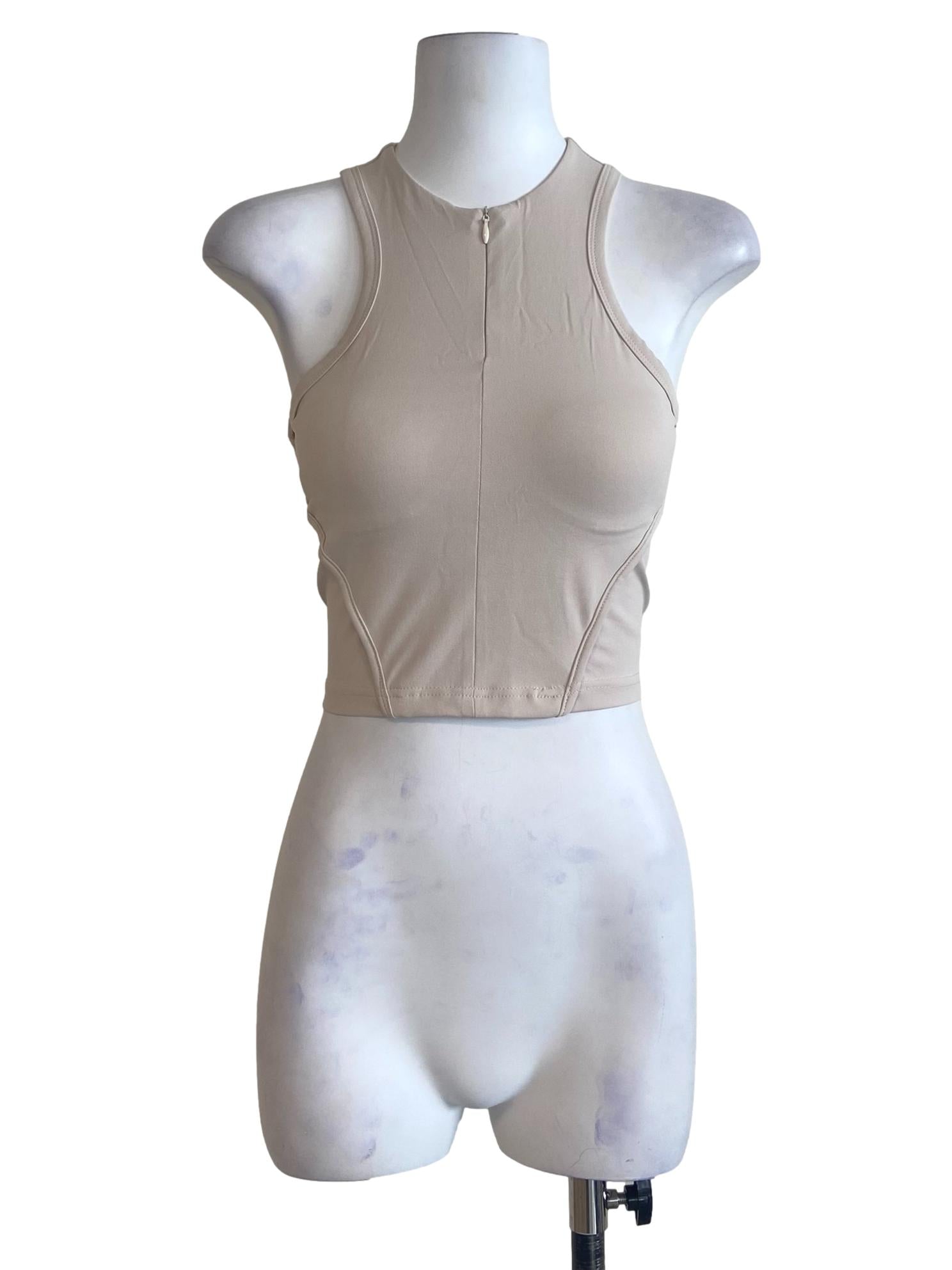 Beige Eris Zip Front Padded Top