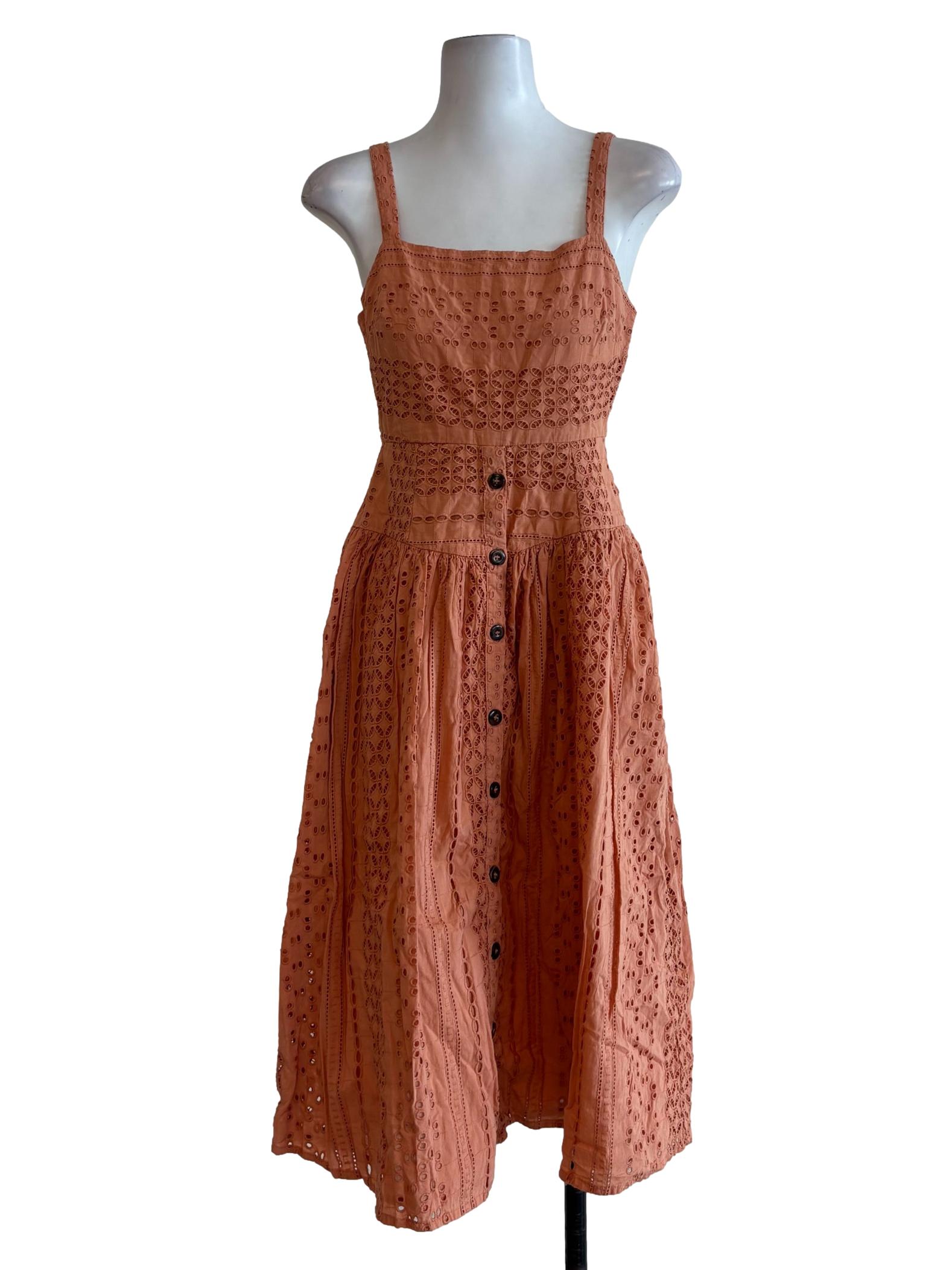 Dusty Orange Sleeveless Cotton Eyelet Dress