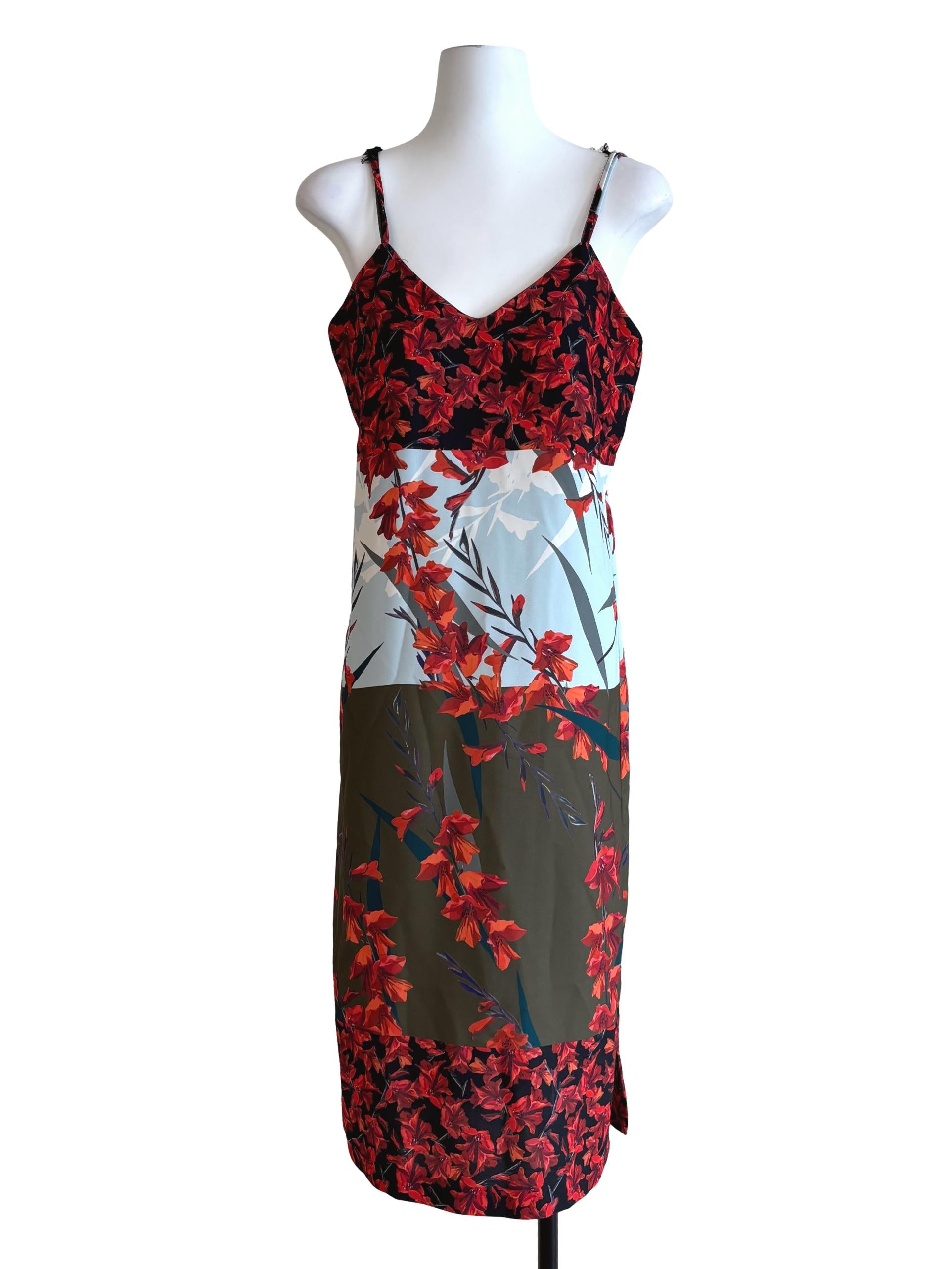Red Olive Green Printed Straight Dress